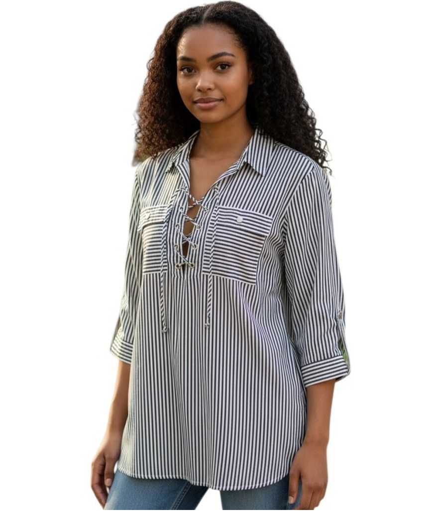 Calvin Klein Calvin Klein Women Black White Front Tie Roll-Tab Blouse XL Size XL / US 12-14 / IT 48-50 - 1 Thumbnail