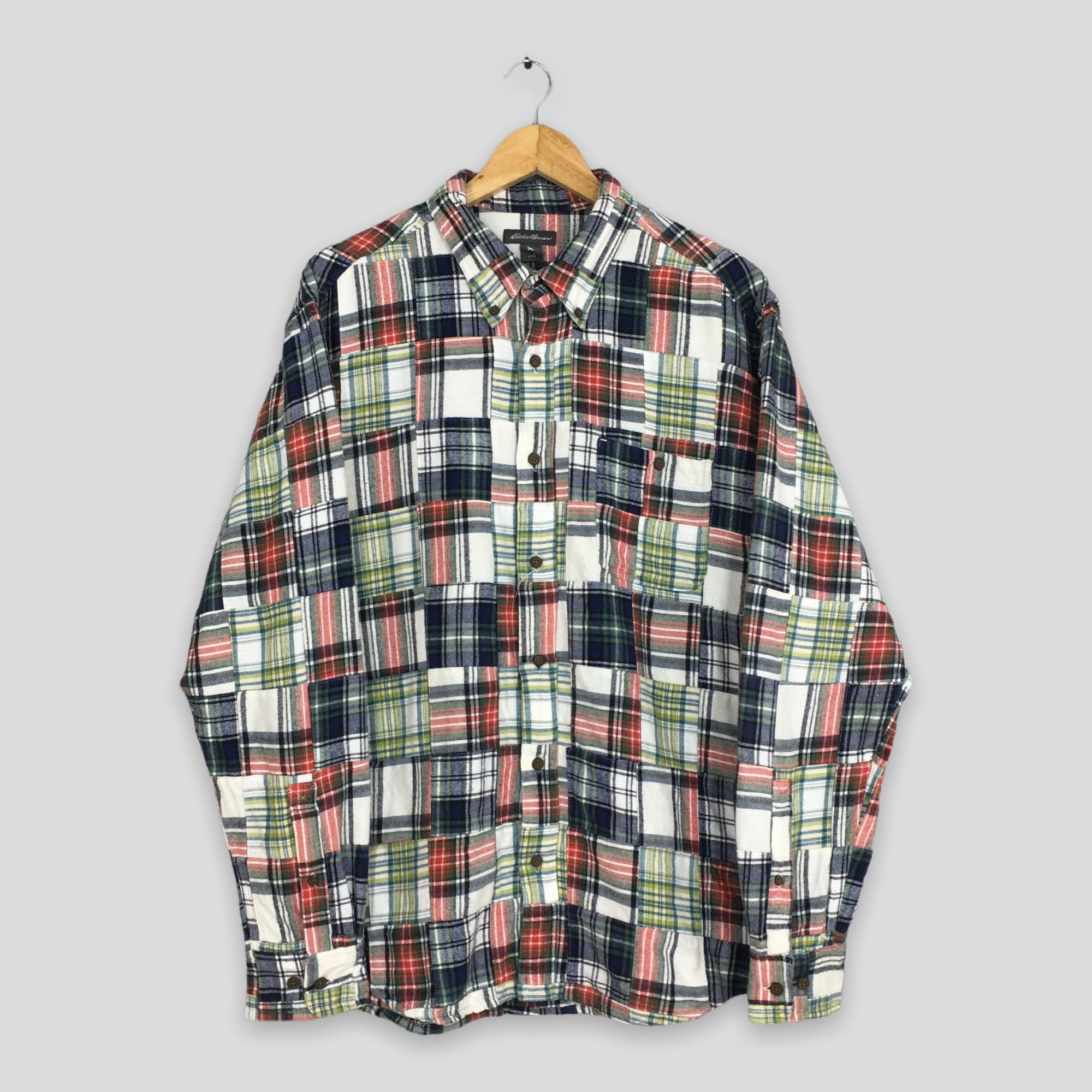 image of Eddie Bauer Flannel Patchwork Boro Kapital Checkered Shirt, Men's (Size Large)