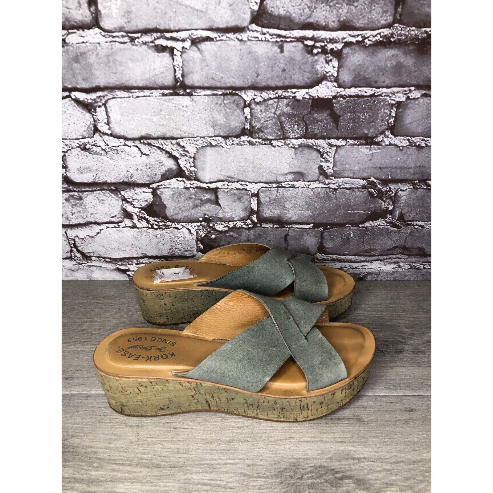 Other Kork-Ease Blue Leather Platform Cross Strap Cork Wedge Sanda Size US 8 / IT 38 - 12 Thumbnail
