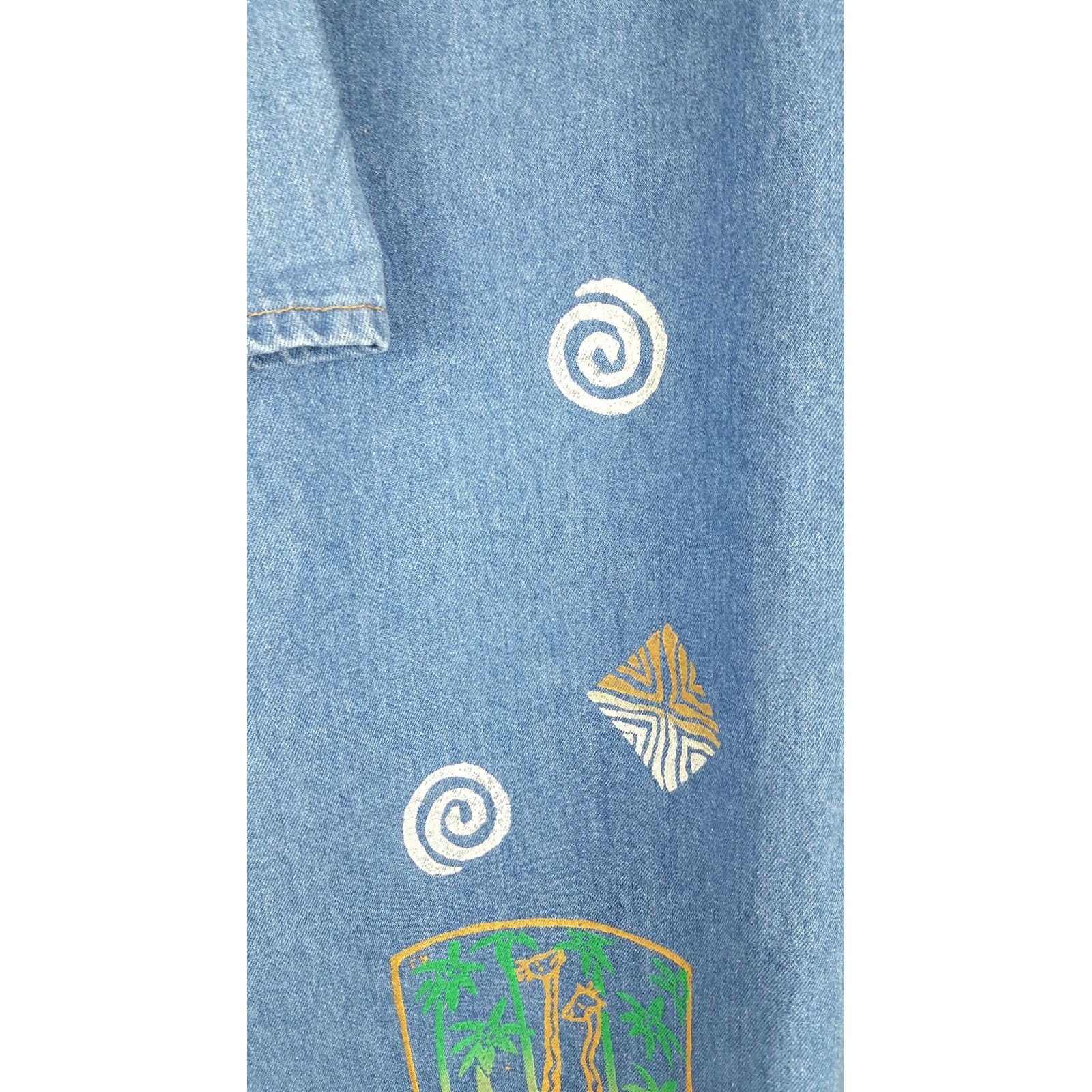Folk VINTAGE Art Denim Long Sleeve Dress Womens L USA Made Blue 51 in Collared Button Retro Tribal Folk Art Casual Size L / US 10 / IT 46 - 5 Thumbnail