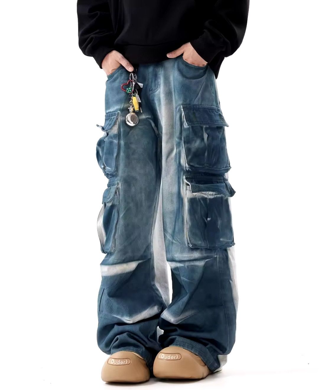 Jean × Vintage Retro Tie Dye Gradual Change Gradient Cargo Jeans Size US 30 / EU 46 - 1 Thumbnail