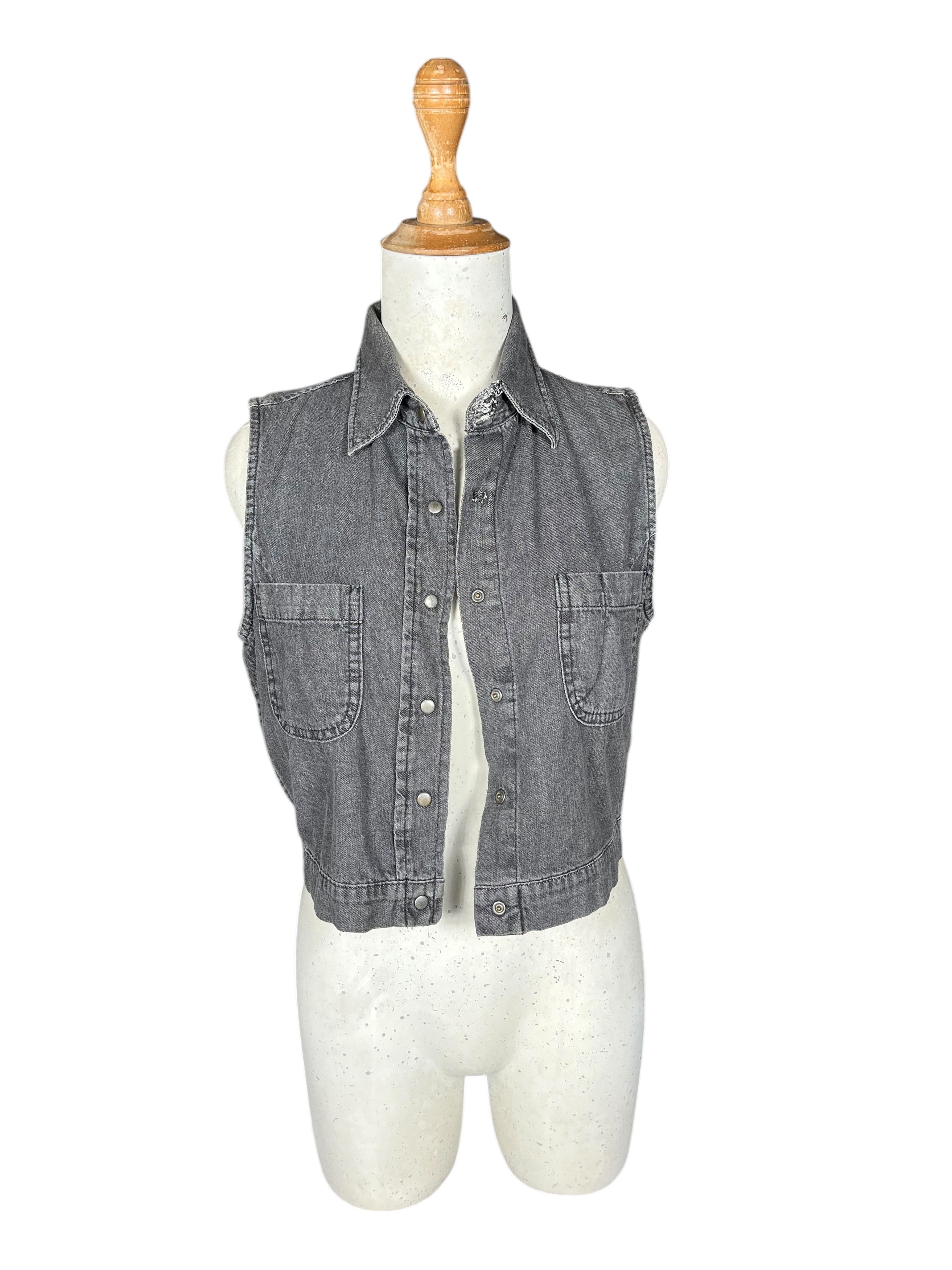 United Colors Of Benetton Vtg 90s Punk Benetton Jacket Vest Denim Women Made In Italy Size S / US 4 / IT 40 - 2 Thumbnail