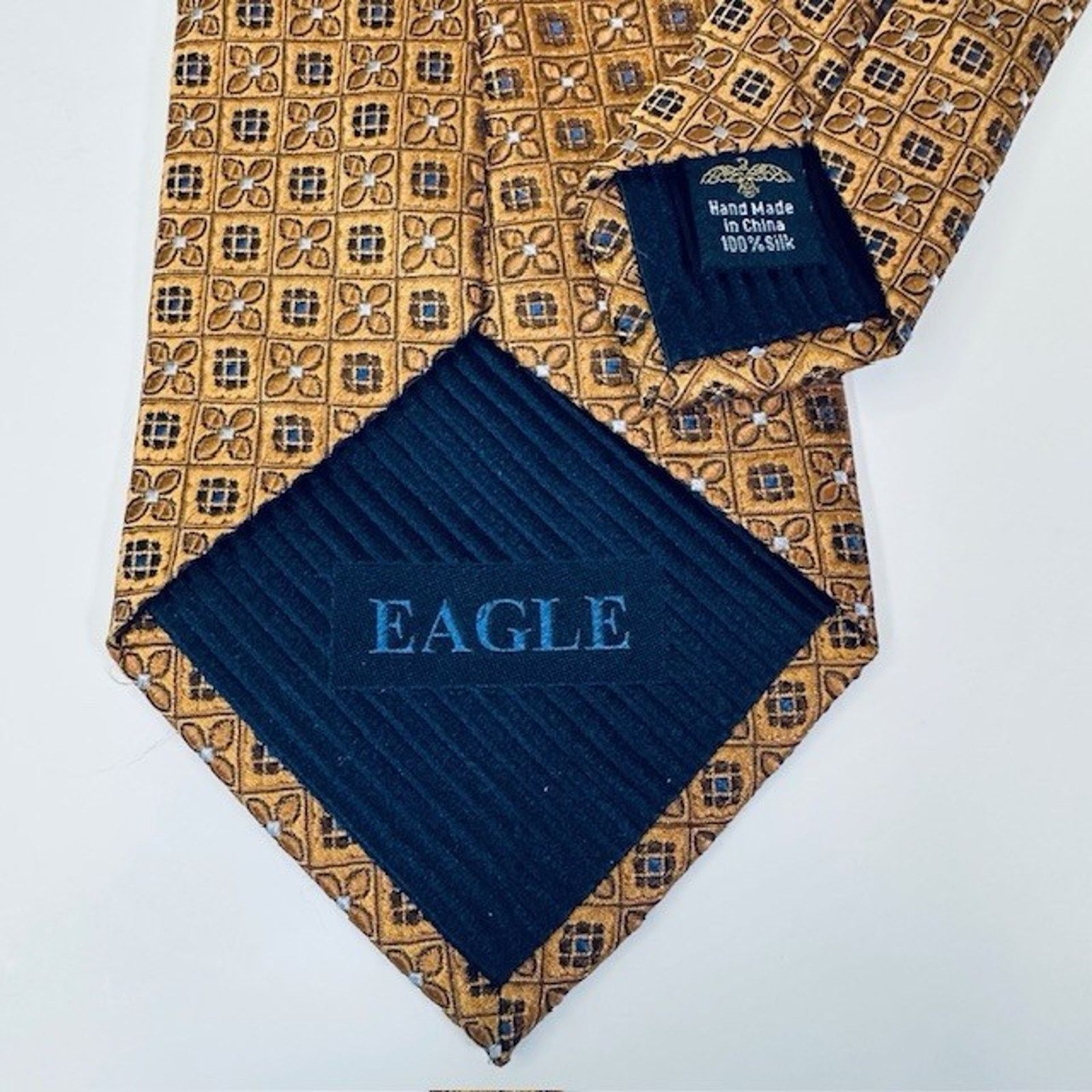 Other Eagle Neck Tie Silk Hand Made Gold Floral Geometric Corpcore Size ONE SIZE - 3 Thumbnail