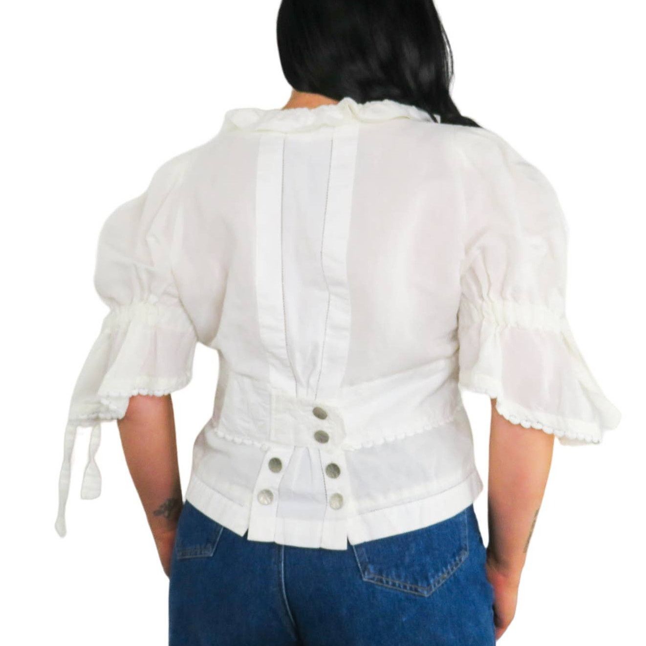 Vintage Umberto Ginocchoetti Victorian White Puff Sleeve Blouse L Size L / US 10 / IT 46 - 5 Thumbnail