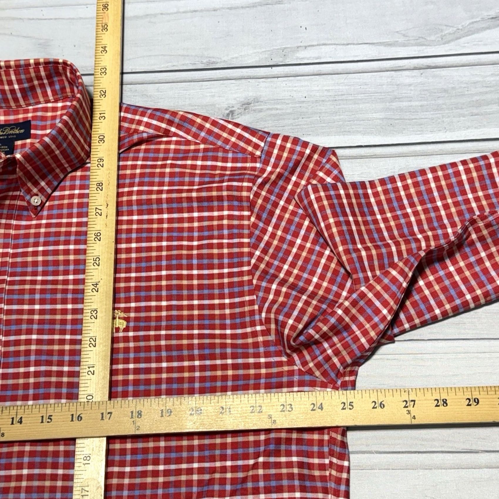 Brooks Brothers Brooks Brothers Shirt Mens Large Red Plaid Check Non Iron Supima Oxford OCBD Dress Shirt Long Sleeve Size US L / EU 52-54 / 3 - 5 Thumbnail