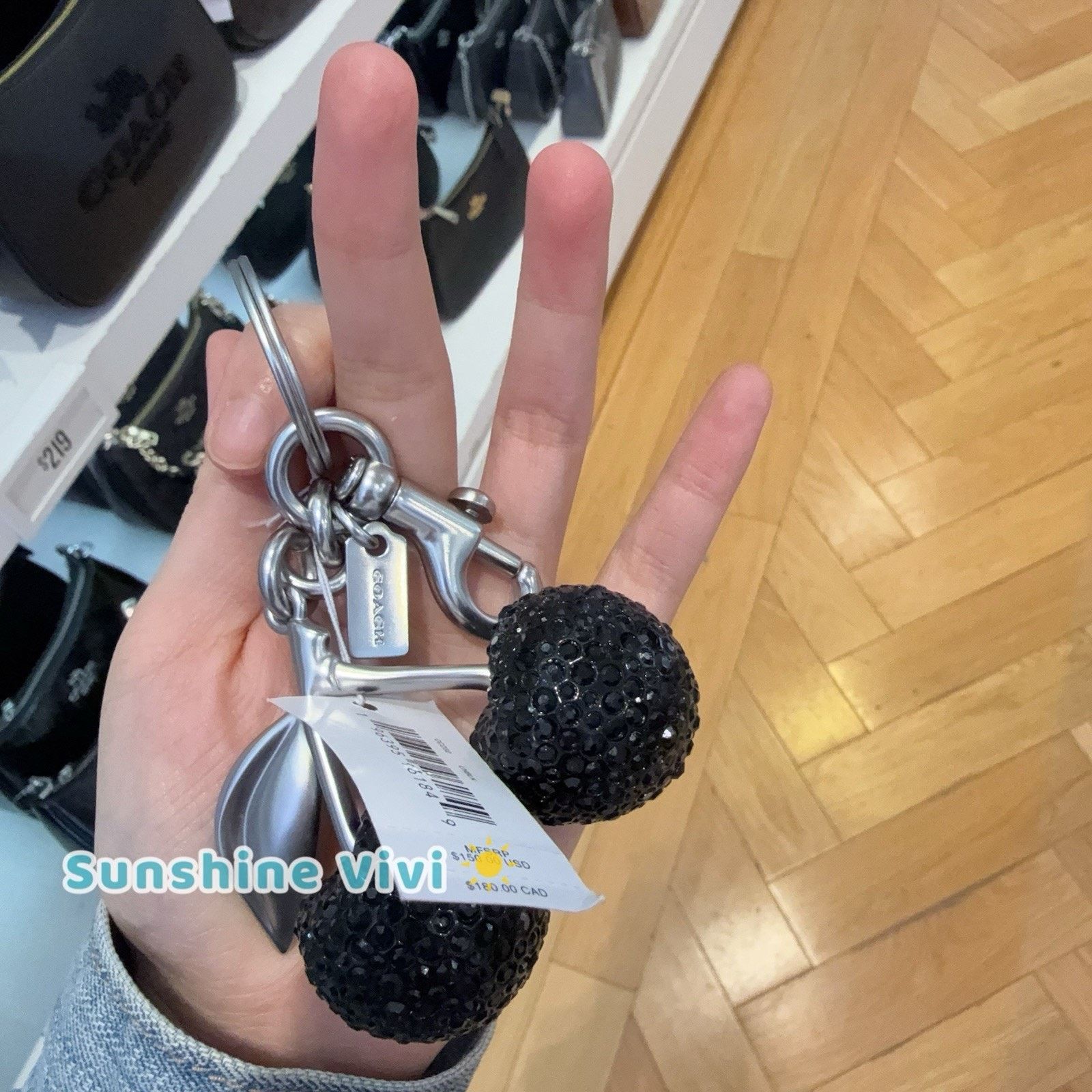 Coach NWT Coach Crystal Cherry Bag Charm Keychain CCD32 Black Size ONE SIZE - 3 Thumbnail