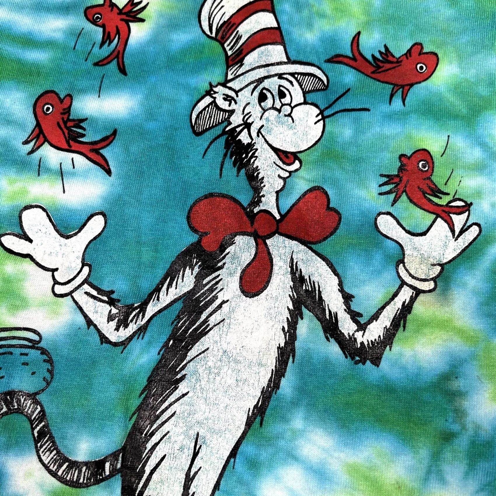 Fruit Of The Loom VINTAGE Dr. Seuss Cat In The Hat T-Shirt Size XL Green Tie Dye Shirt unisex Adults 90s Graphic Print Big Graphic Computer-Readable Size US XL / EU 56 / 4 - 5 Thumbnail