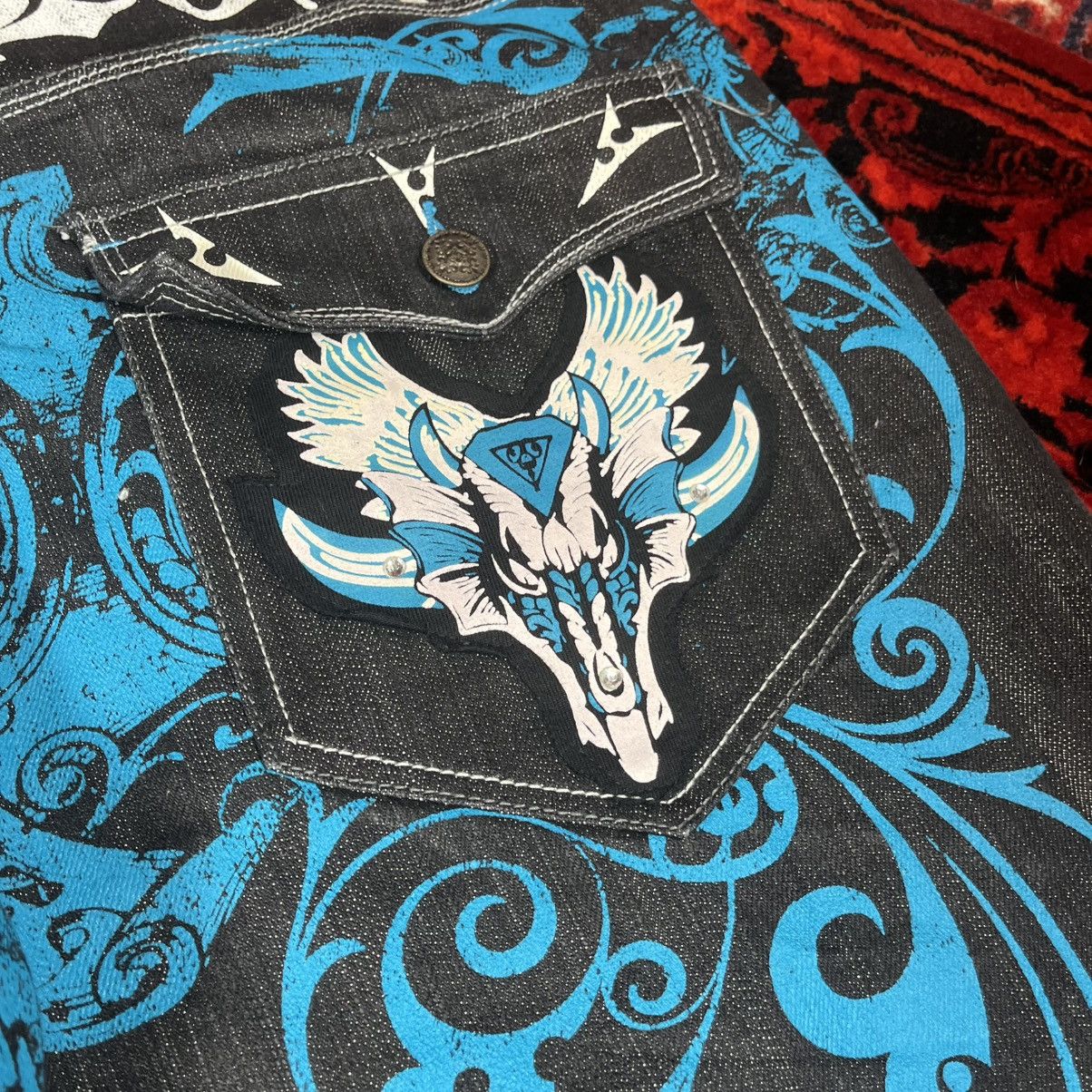 Other Raw Blue Jeans Y2K Turquoise Blue Baroque Skull Wing Graphic Size US 36 / EU 52 - 8 Thumbnail