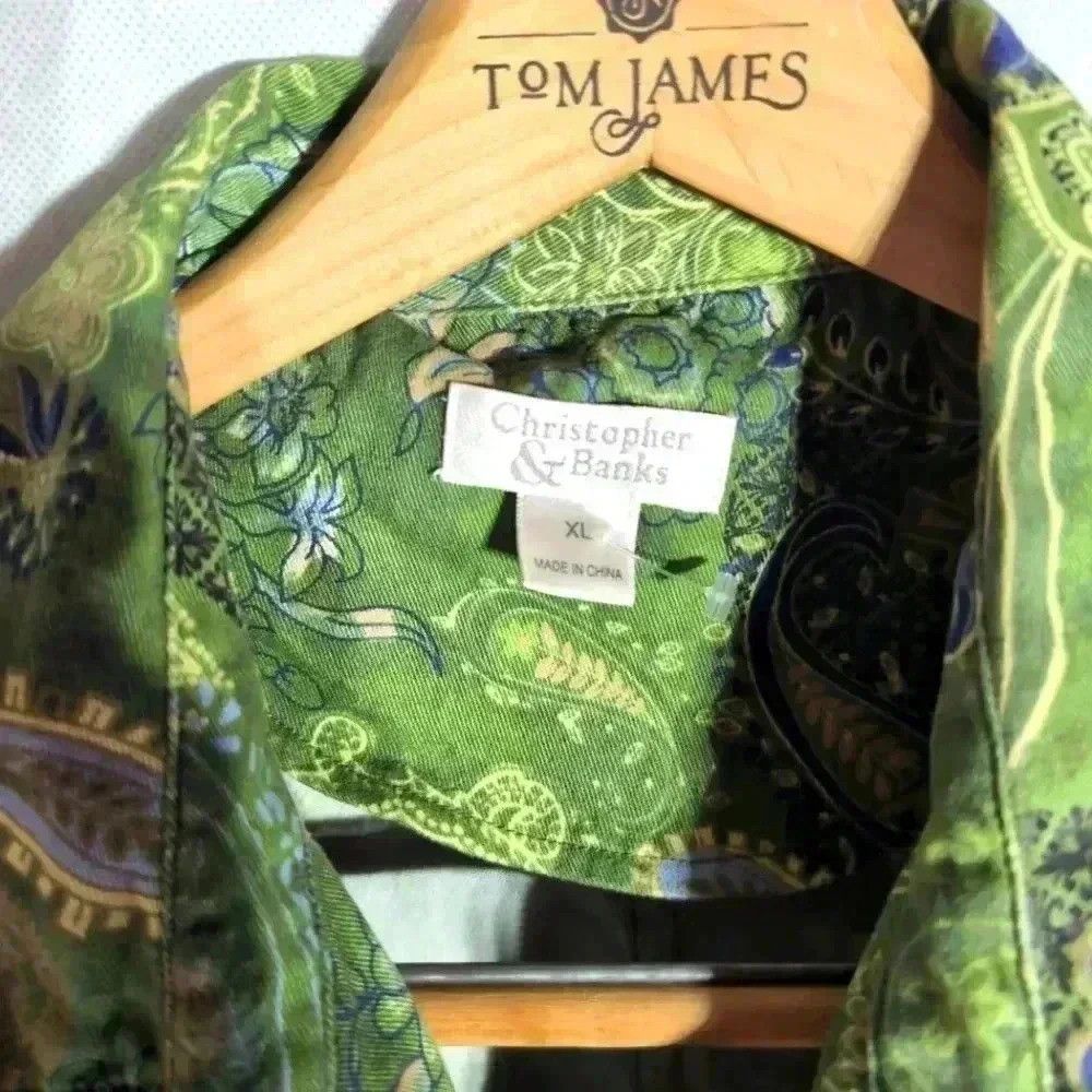 Designer Green Paisley Cotton Jean Jacket sz XL by Christopher and B Size XL / US 12-14 / IT 48-50 - 2 Thumbnail