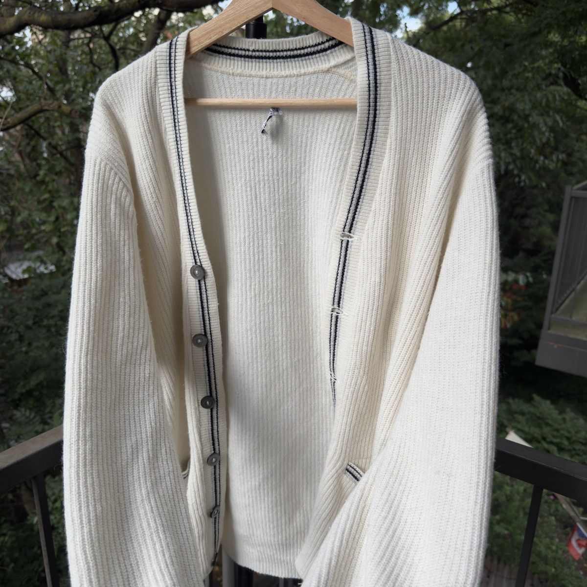 Vintage 60s Striped Acrylic Cardigan Sweater ERD Grunge Kurt Faded Size US L / EU 52-54 / 3 - 3 Thumbnail