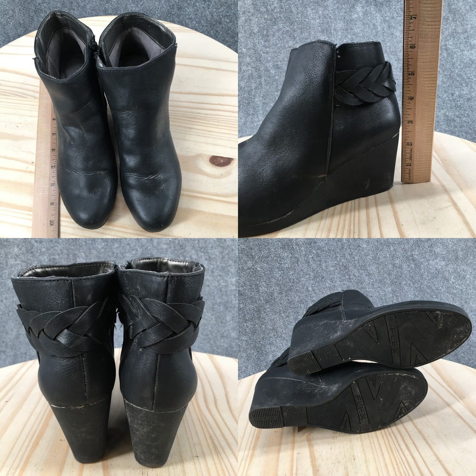 Vintage LifeStride Boots Womens 7 Wide Natalia Ankle Booties Wedge Black Faux Leather Boots Size US 7 / IT 37 - 8 Thumbnail