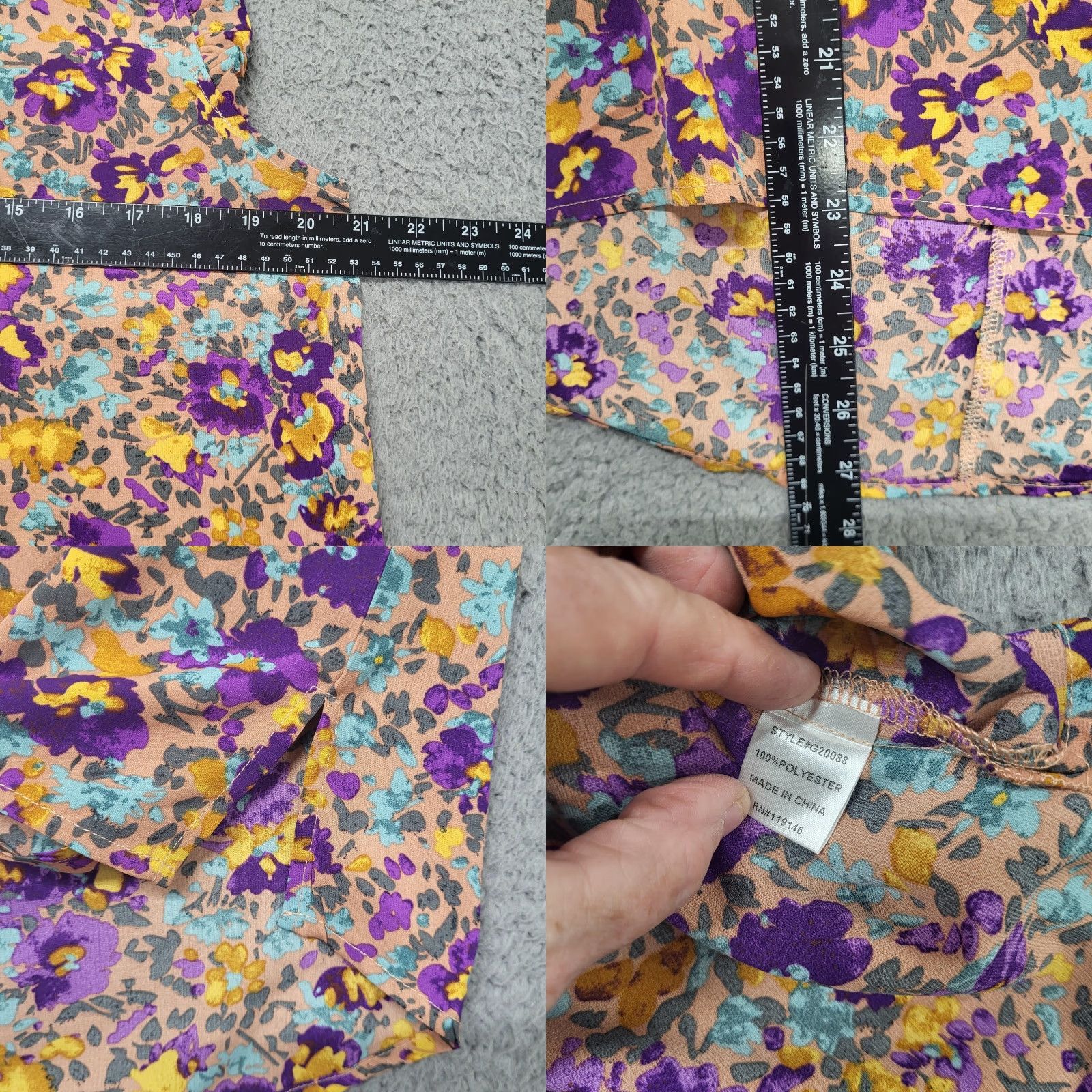 Vintage Jodifl Shirt Women's Sz Large Short Sleeve Purple Yellow Floral Print Top Blouse Size L / US 10 / IT 46 - 8 Thumbnail