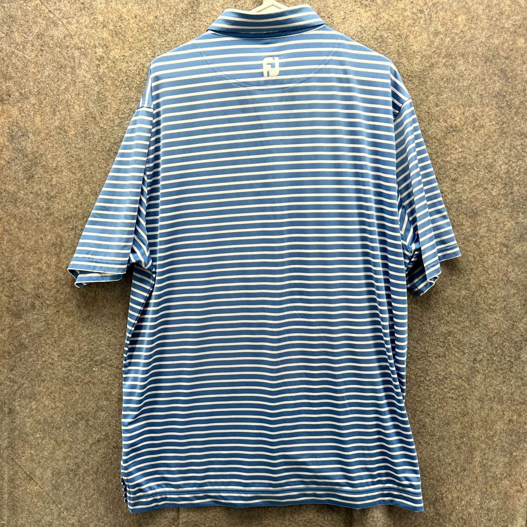 Footjoy FootJoy Polo Shirt Mens XL Blue White Stripes Golf Performance Shirt Short Sleeve Collared Buttoned 44 Chest Regular Fit All Seasons 4 Button Logo Size US XL / EU 56 / 4 - 2 Thumbnail