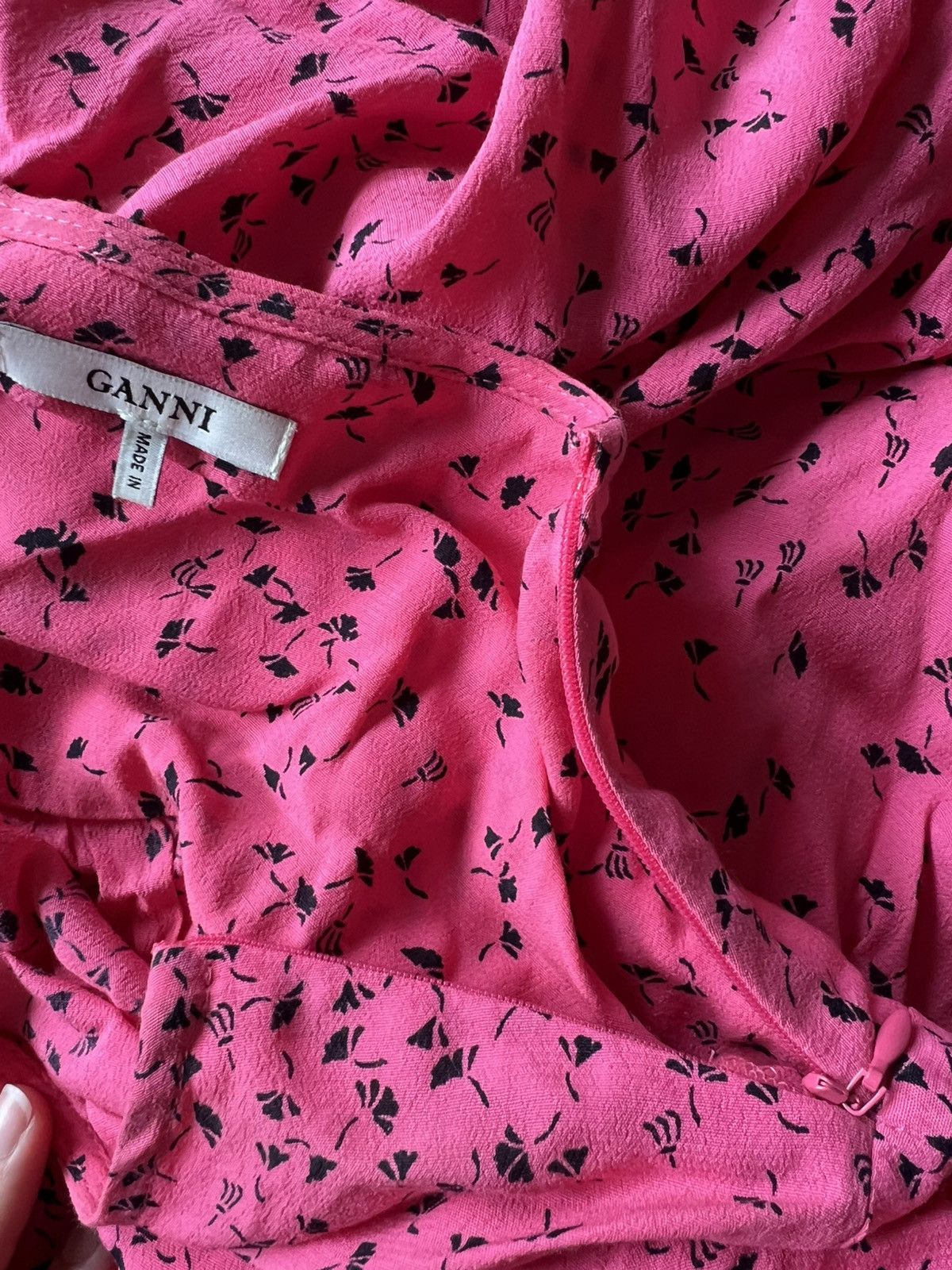 Ganni Pink midi Ganni dress with black floral pattern Size XS / US 0-2 / IT 36-38 - 6 Thumbnail
