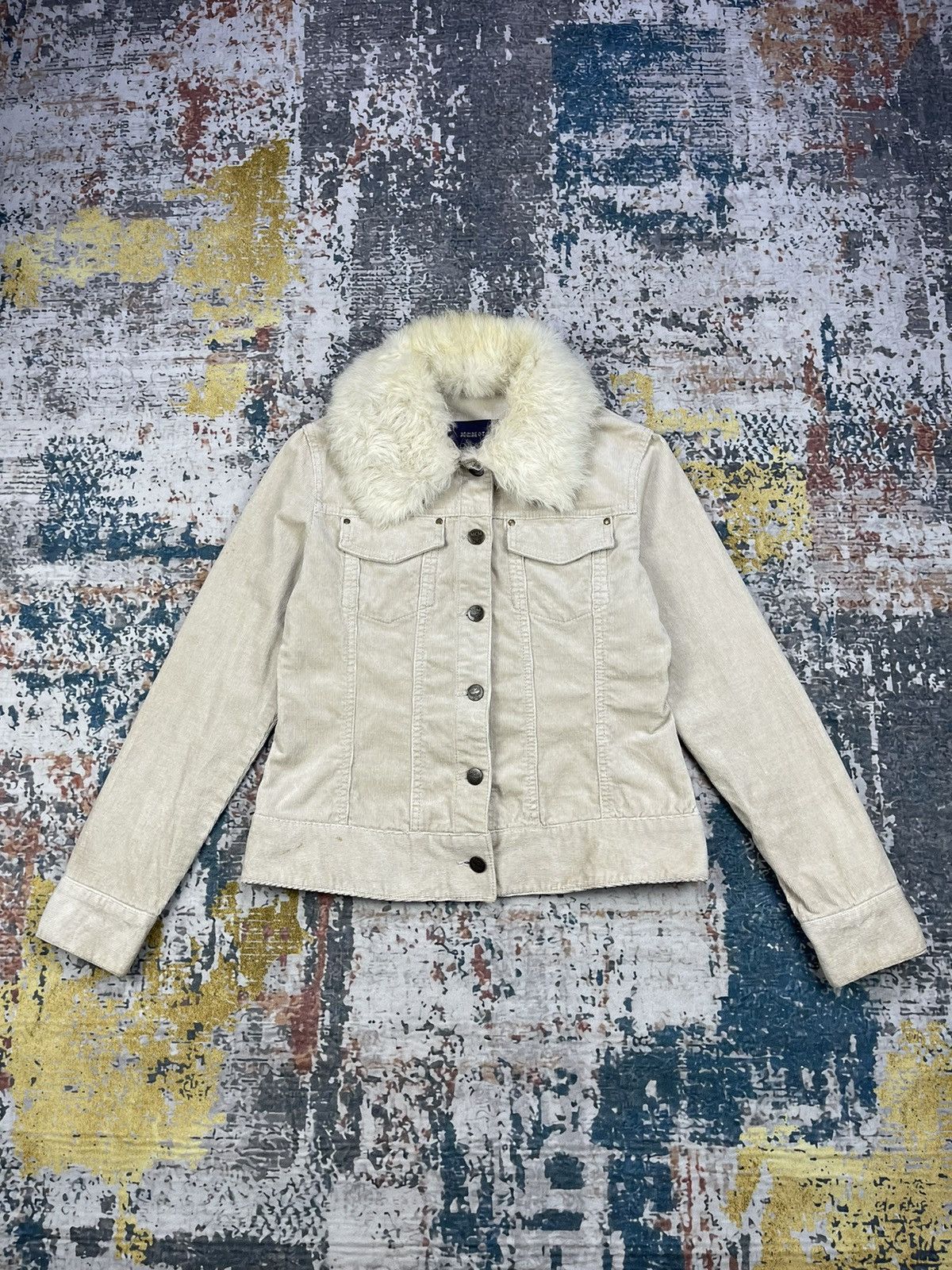 MCM Fur Collar Monogram Button Corduroy Denim Jacket