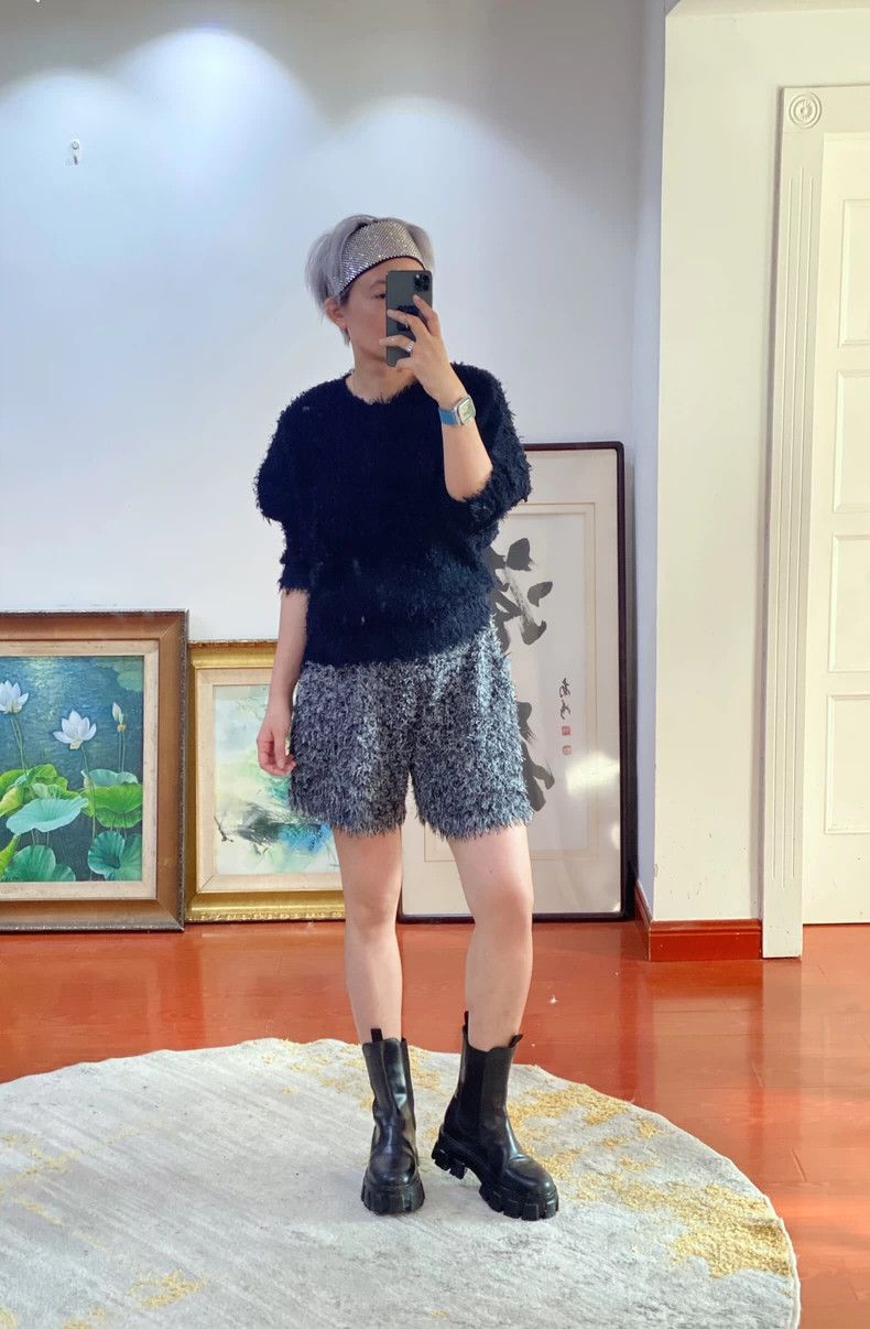 Issey Miyake Issey Miyake size:3 Black and grey mixed yarn mohair short Size 31" - 2 Thumbnail