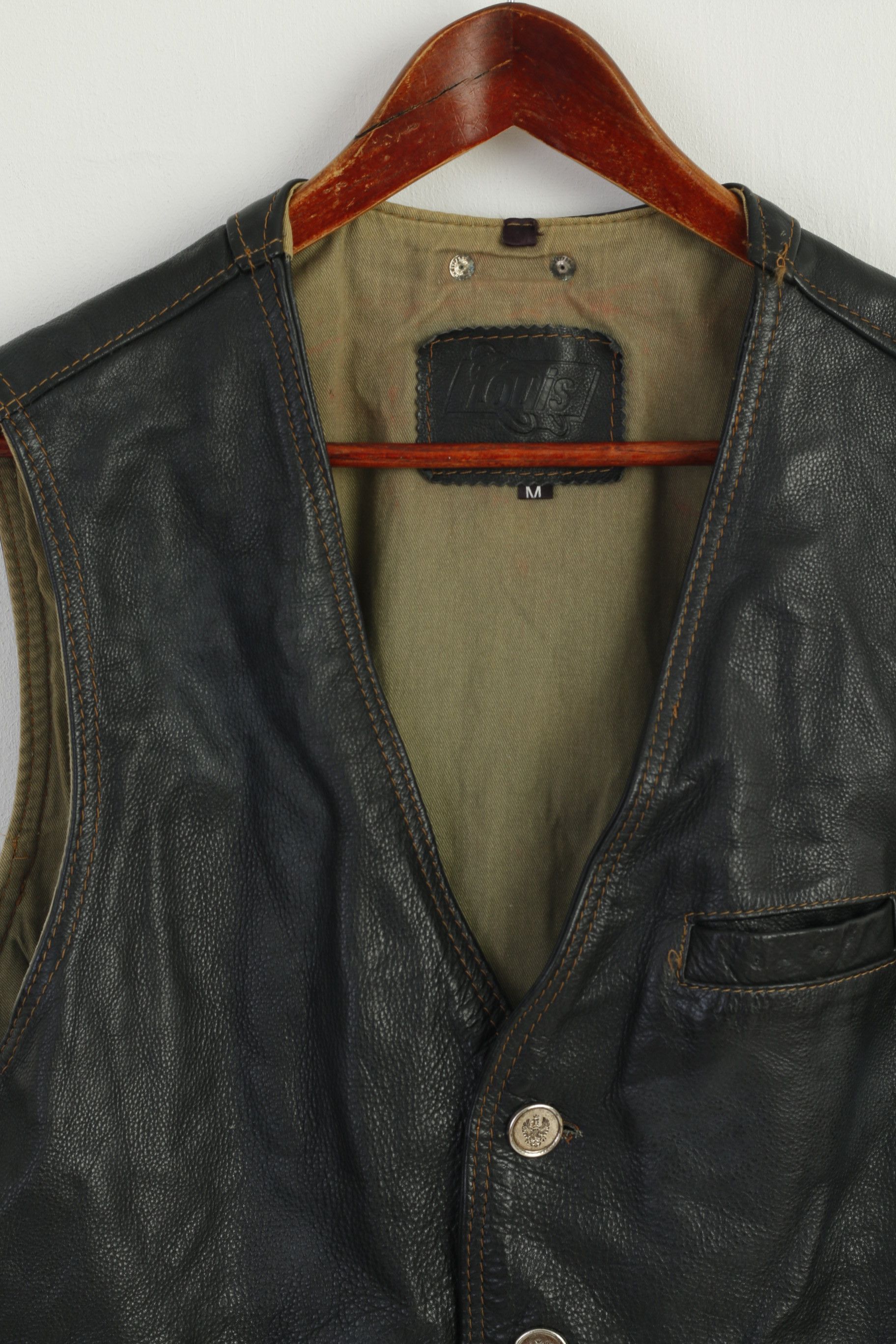 Vintage Louis International Men M Waistcoat Black Leather 8850 Size US M / EU 48-50 / 2 - 2 Thumbnail