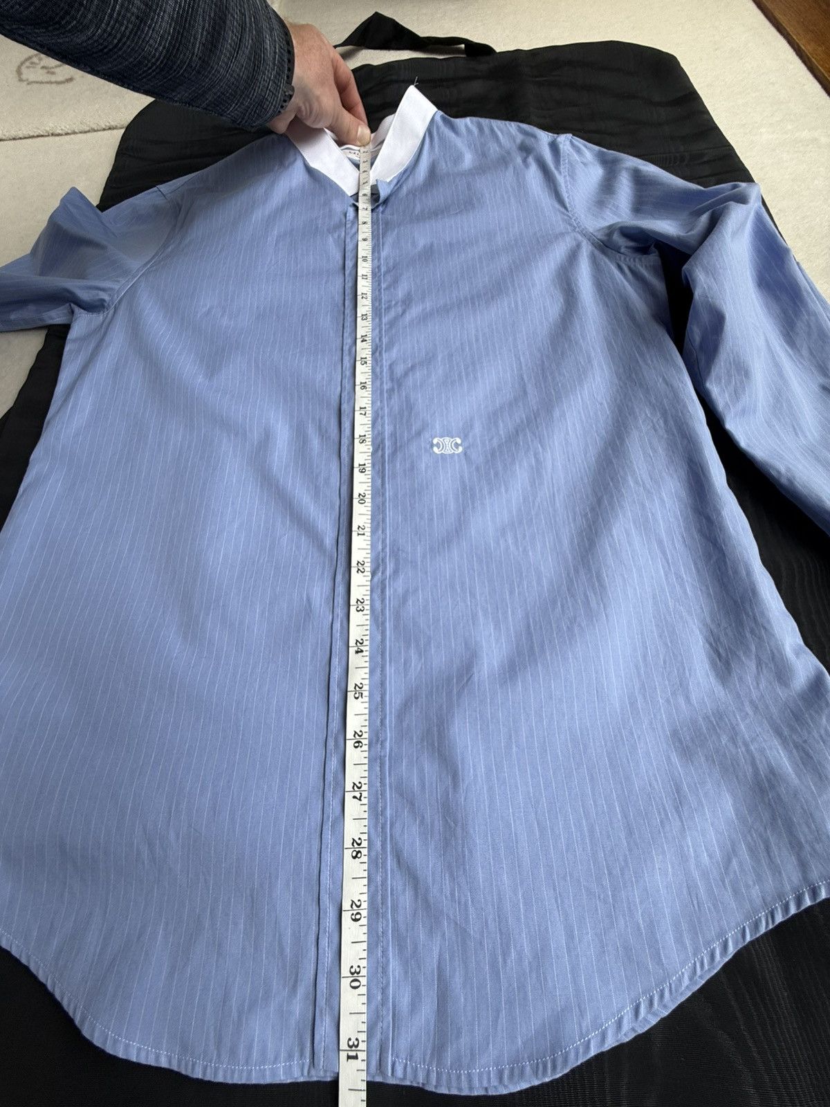 Celine × Hedi Slimane SS24 Celine Triomphe logo blue stripe shirt Hedi sample 39 Size US M / EU 48-50 / 2 - 5 Thumbnail