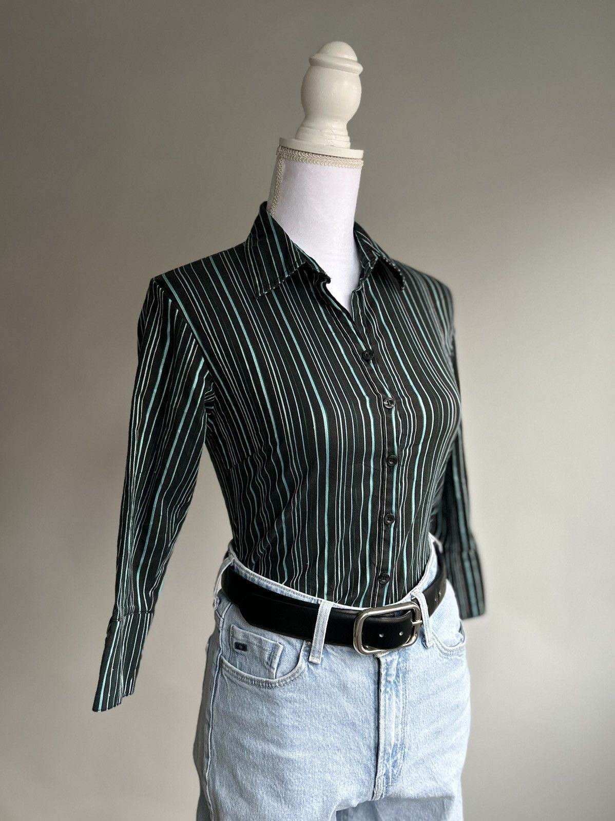 Vintage Vintage Saix 2000s Navy Blue Striped Shirt Size S / US 4 / IT 40 - 8 Thumbnail