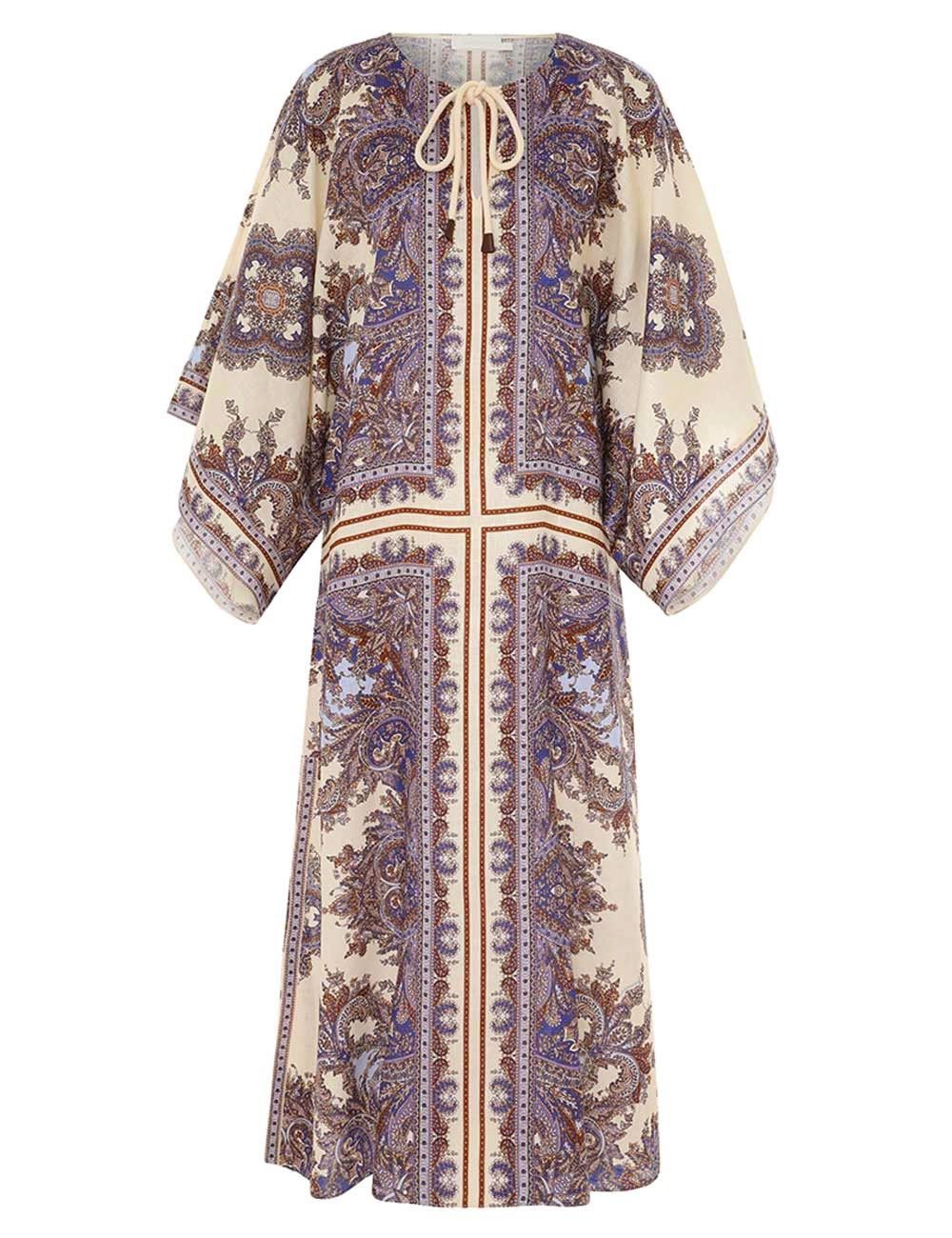 Zimmermann oc11z0525 Ottie Kaftan Midi Dress in Multicolor Size L / US 10 / IT 46 - 2 Thumbnail