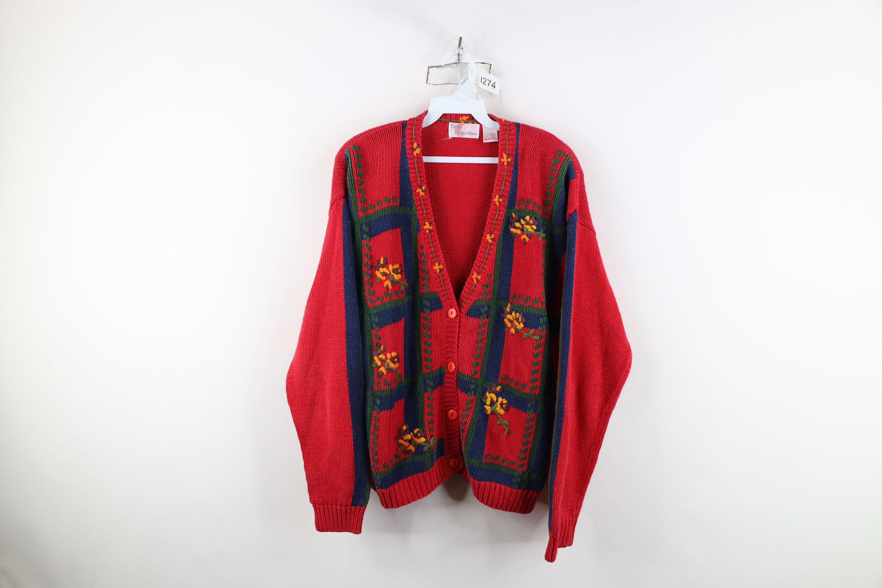 Vintage Vintage 90s Streetwear Embroidered Knit Cardigan Sweater Size L / US 10 / IT 46 - 1 Thumbnail