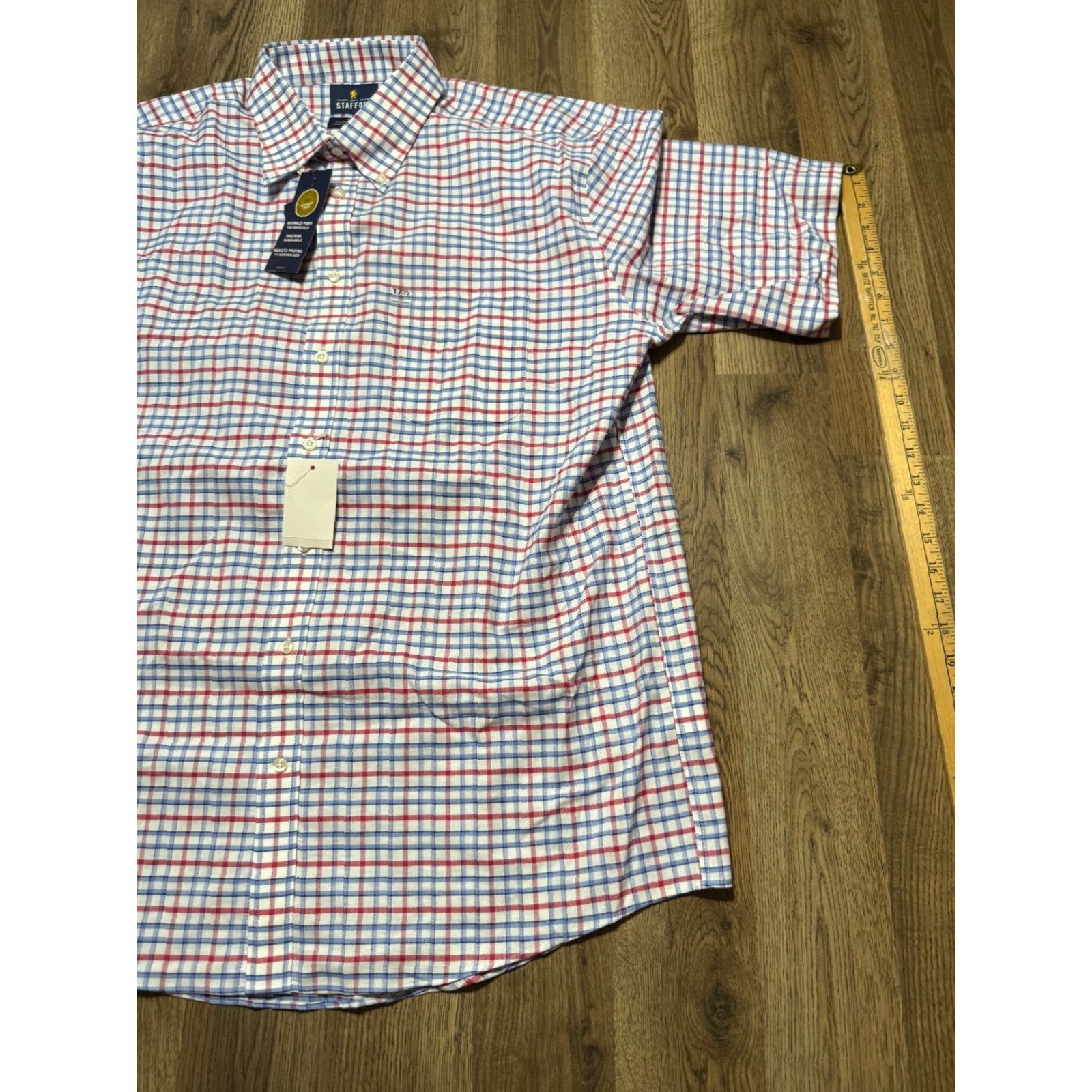 Stafford Stafford Shirt Mens 17.5 Regular Fit Button-Up Long Sleeve Blue Cotton NWT Size US XXL / EU 58 / 5 - 4 Thumbnail