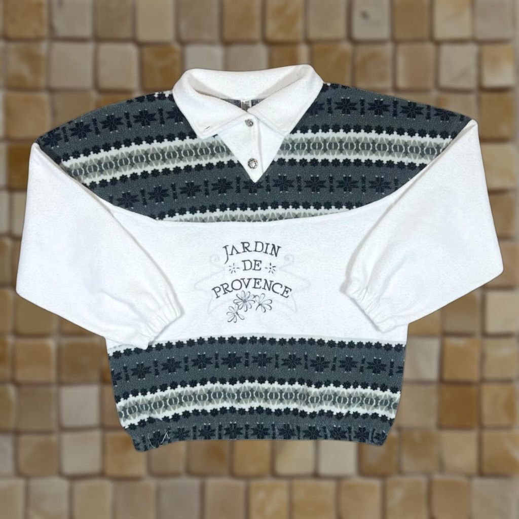 Vintage VINTAGE JARDIN DE PROVENCE Patterned 1/4 Button Fleece Sweatshirt Women's 16/18 White/Gray Embroidered Front 90s Pullover Womens Size XXL / US 16-18 / IT 52-54 - 1 Thumbnail