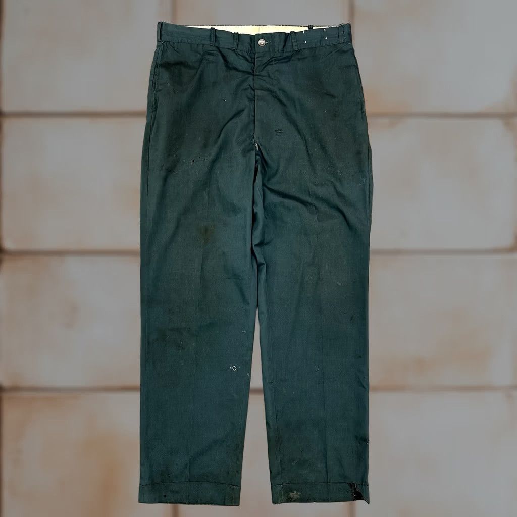 Vintage VTG 50-60s Workmaster Mens Distressed Work Slacks Pants Green Koratron 34 x 30 Pants Mens Green 50s 60s Vintage Slacks Size US 34 / EU 50 - 1 Thumbnail
