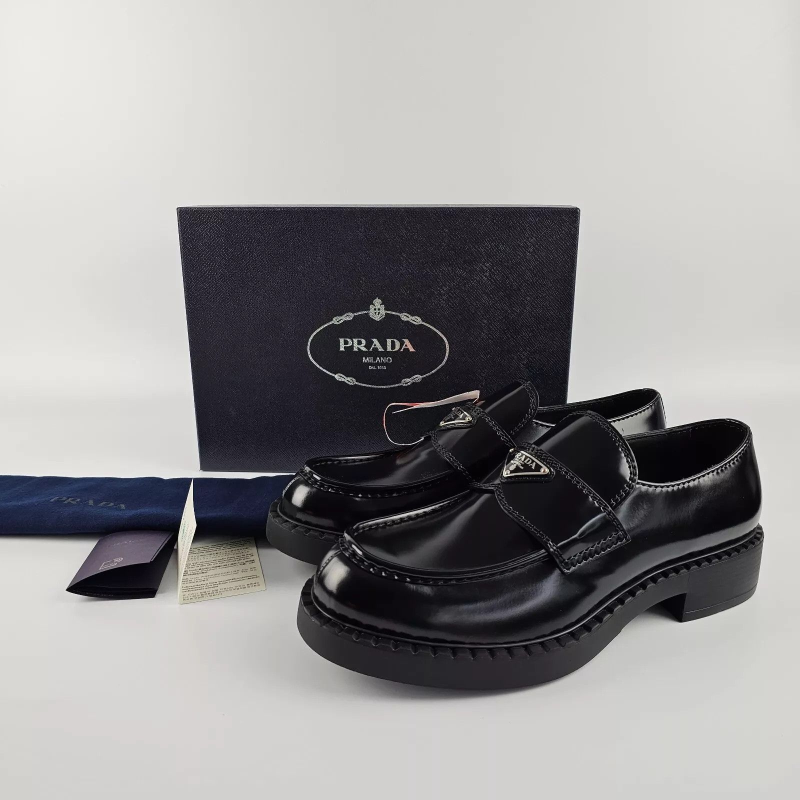 Prada PRADA Black Brushed Leather Loafers New Authentic Size US 5 / EU 37 - 2 Thumbnail
