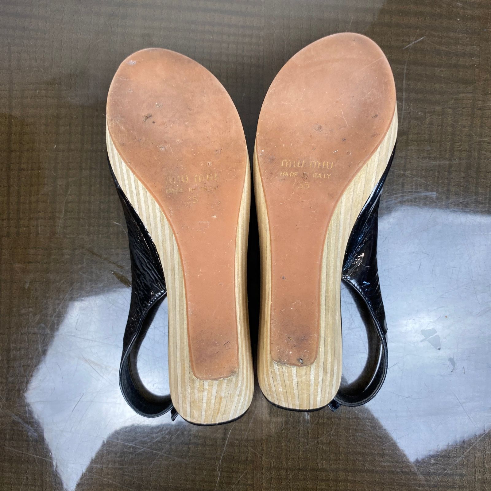 Miu Miu Miu Miu Patent Leather Peep Toe Wedge Heels Slingback 35 Size US 5 / IT 35 - 7 Thumbnail
