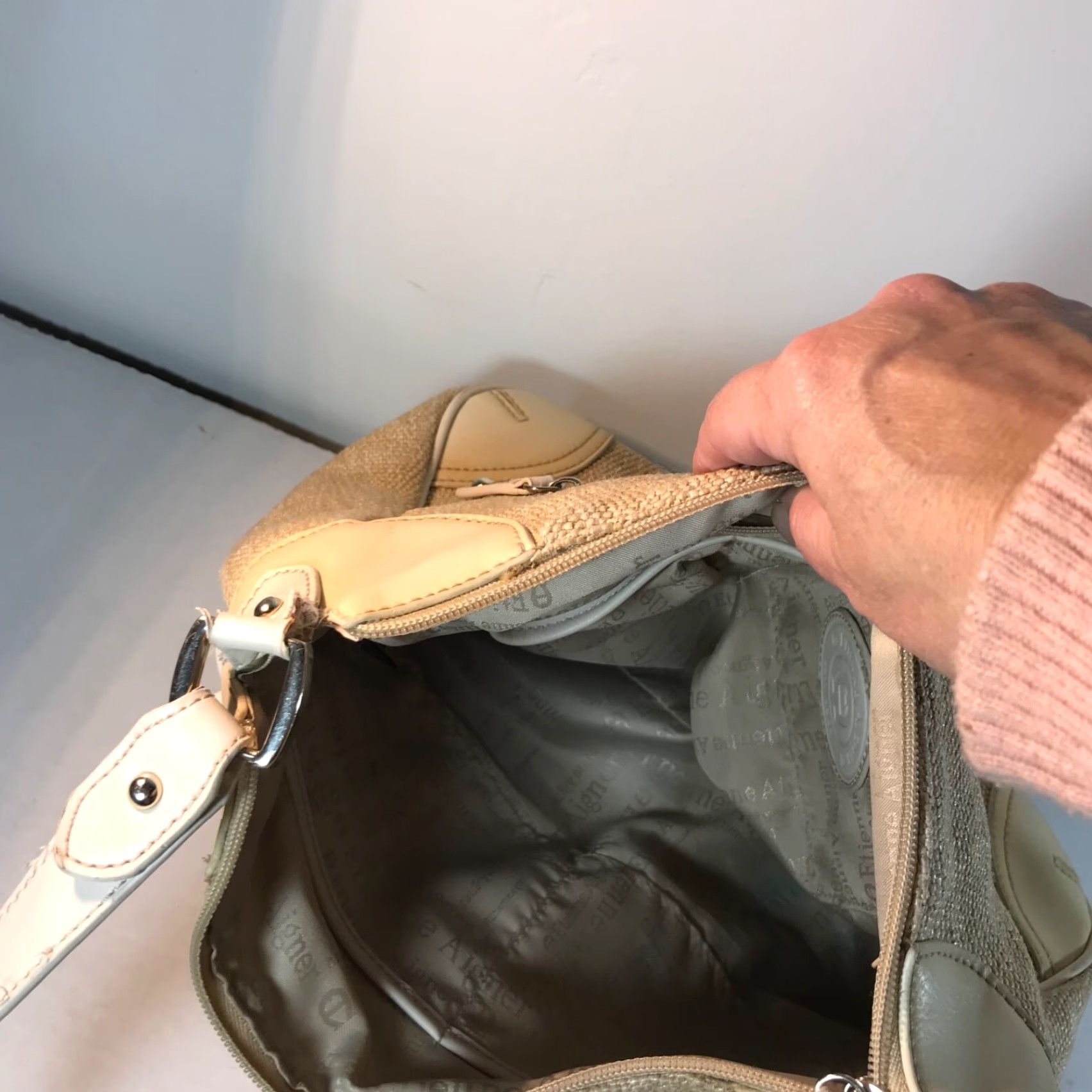Etienne Aigner VINTAGE Etienne Aigner Women's Shoulder Bag Leather & Tweed Medium Beige White Casual Travel Pack Size ONE SIZE - 6 Thumbnail