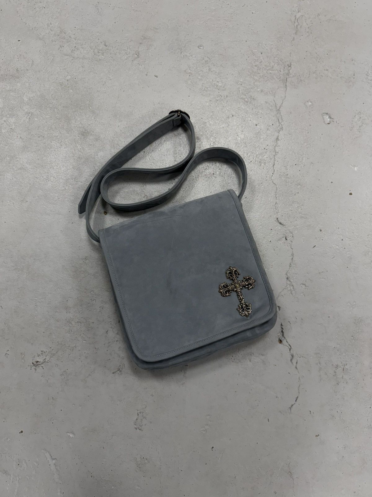 Chrome Hearts Chrome Hearts XL Filigree Suede Mail Messenger Side Bag Grey Size ONE SIZE - 1 Thumbnail