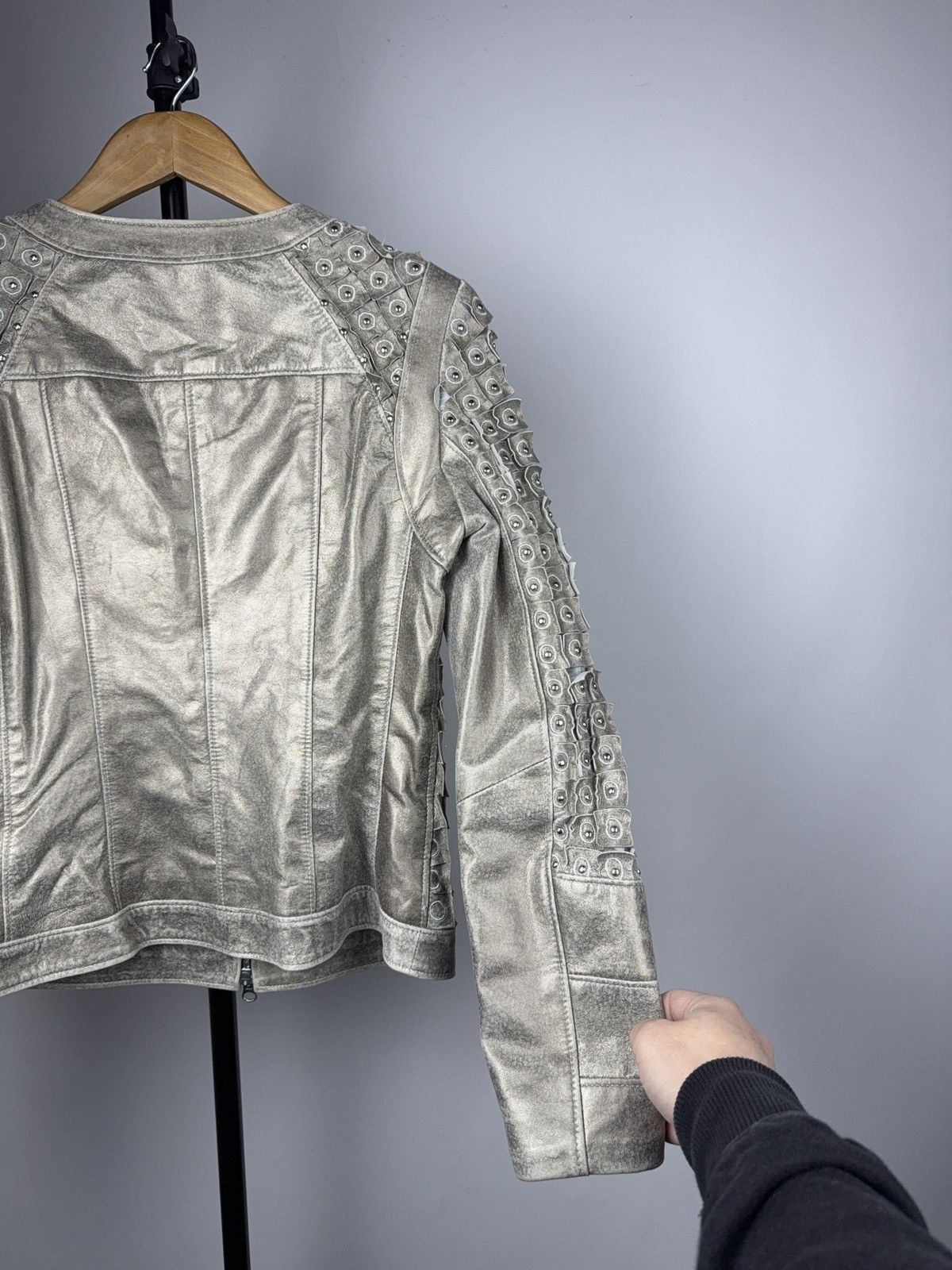 Japanese Brand 00s MANEBO Studded Leather Moto Jacket with Grommet Panels S Size S / US 4 / IT 40 - 16 Thumbnail