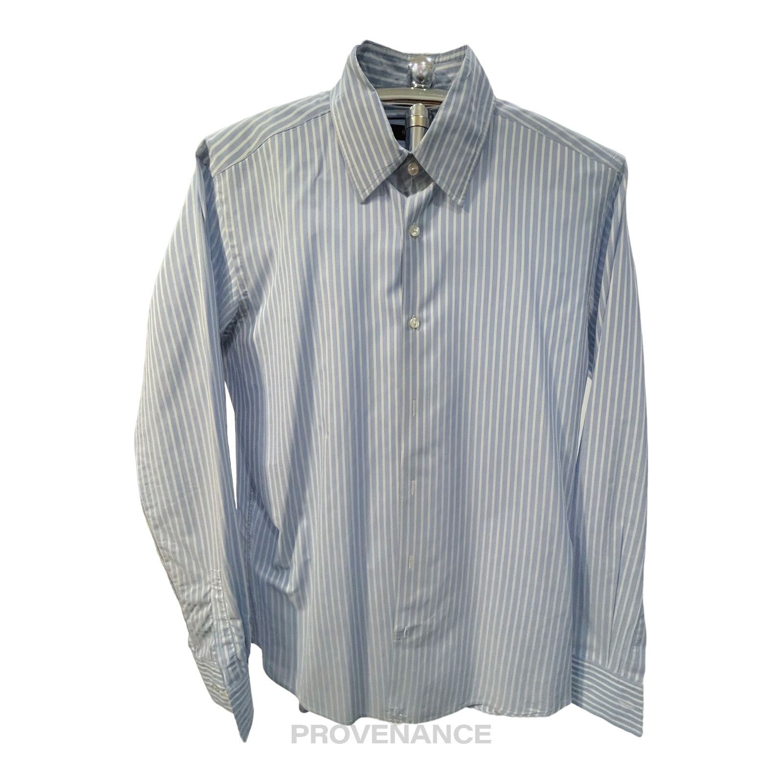 Hugo Boss 🔴 Boss Button Down Shirt - White Blue Striped Size US M / EU 48-50 / 2 - 2 Thumbnail