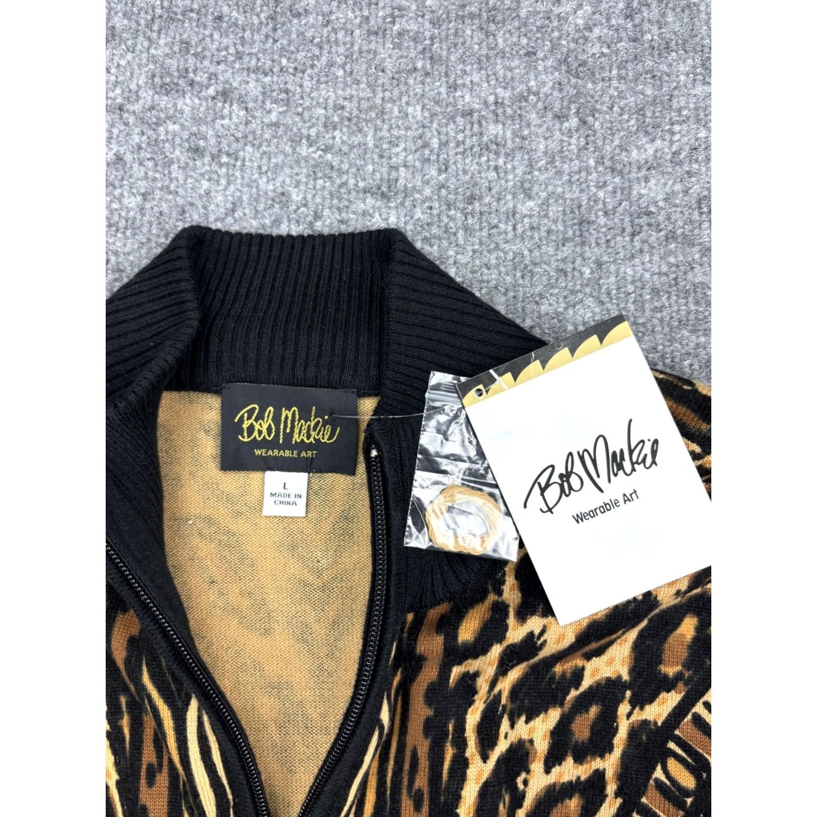Bob Mackie Bob Mackie Wearable Art Sweater Womens Large Black Brown Full Zip Animal Print Size L / US 10 / IT 46 - 2 Thumbnail