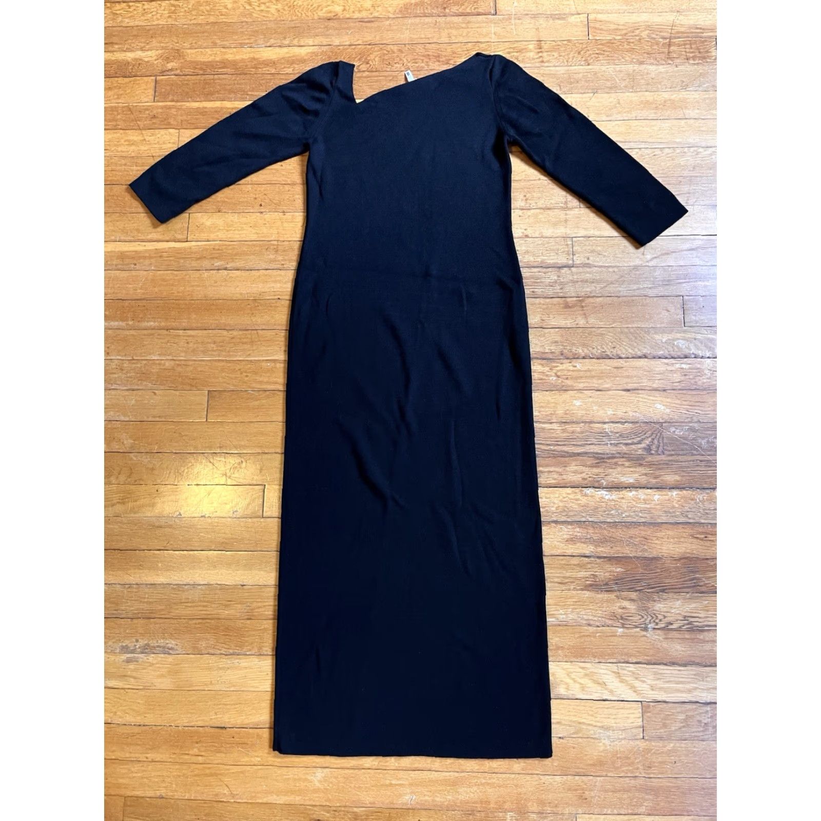Escada VINTAGE ESCADA Knit Asymmetrical Long Gown Women’s 38 Black Maxi Dress/Evening Formal Front-Shoulder- Hem Pullover Wool Knit Solid Asymmetric 0 Size XS / US 0-2 / IT 36-38 - 2 Thumbnail