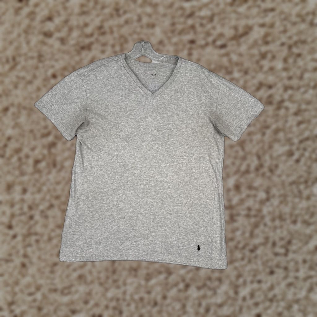 Ralph Lauren Ralph Lauren Slim Fit Shirt Men Large Gray Short Sleeve V-Neck 100% Cotton Jersey Classic Sports Size US L / EU 52-54 / 3 - 1 Thumbnail