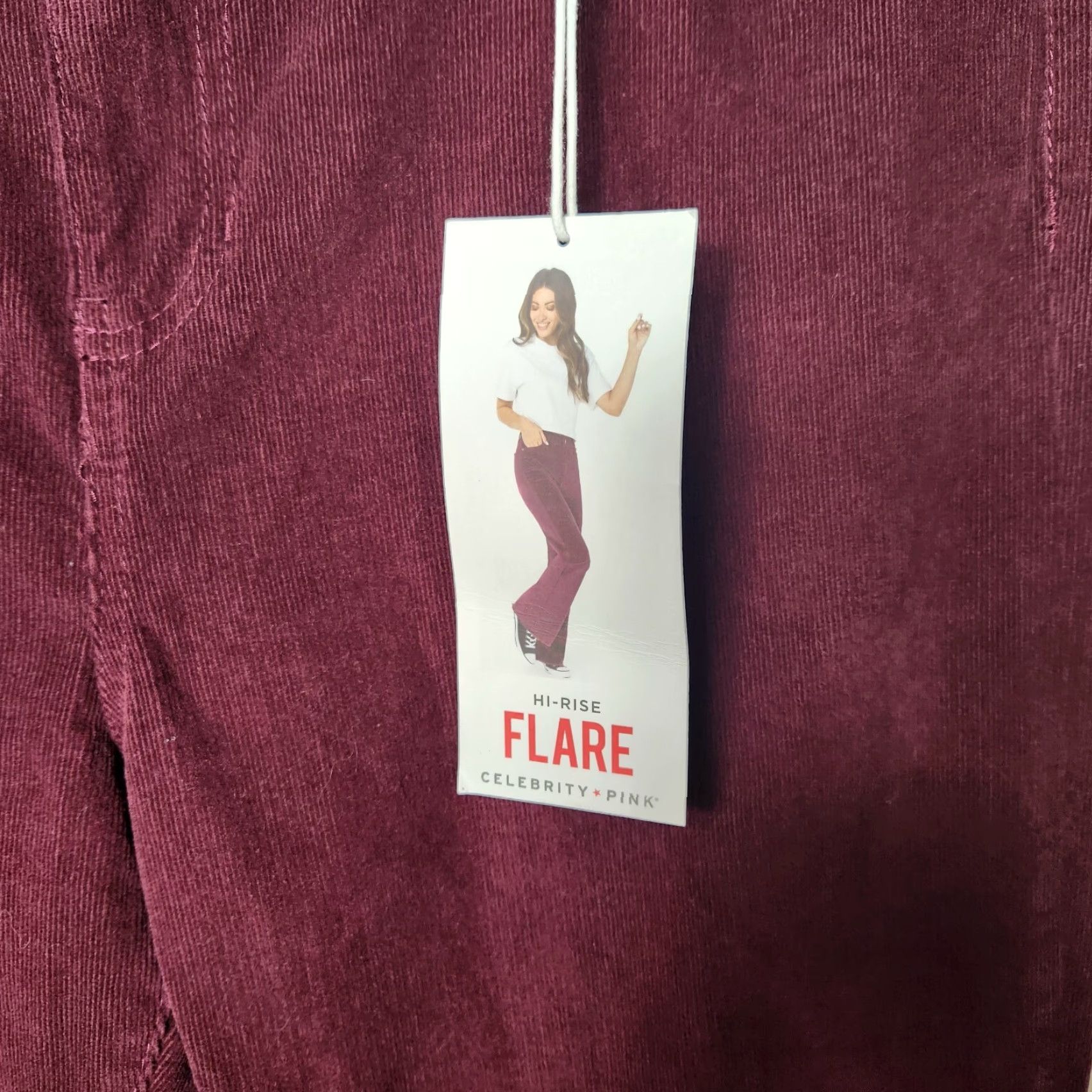Vintage Celebrity Pink Corduroy Burgundy Hi Rise Flare Frayed Hem Pants Women Juniors 19/34 Red Burnt NWT Jeans Pant Size 40" / US 18 - 3 Thumbnail