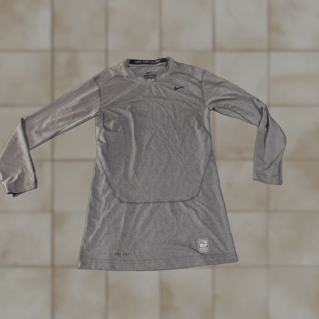 Nike Nike Pro Combat Shirt Womens Large Gray Dri Fit Long Sleeve Compression Athletic T-Shirt Size L / US 10 / IT 46 - 1 Thumbnail