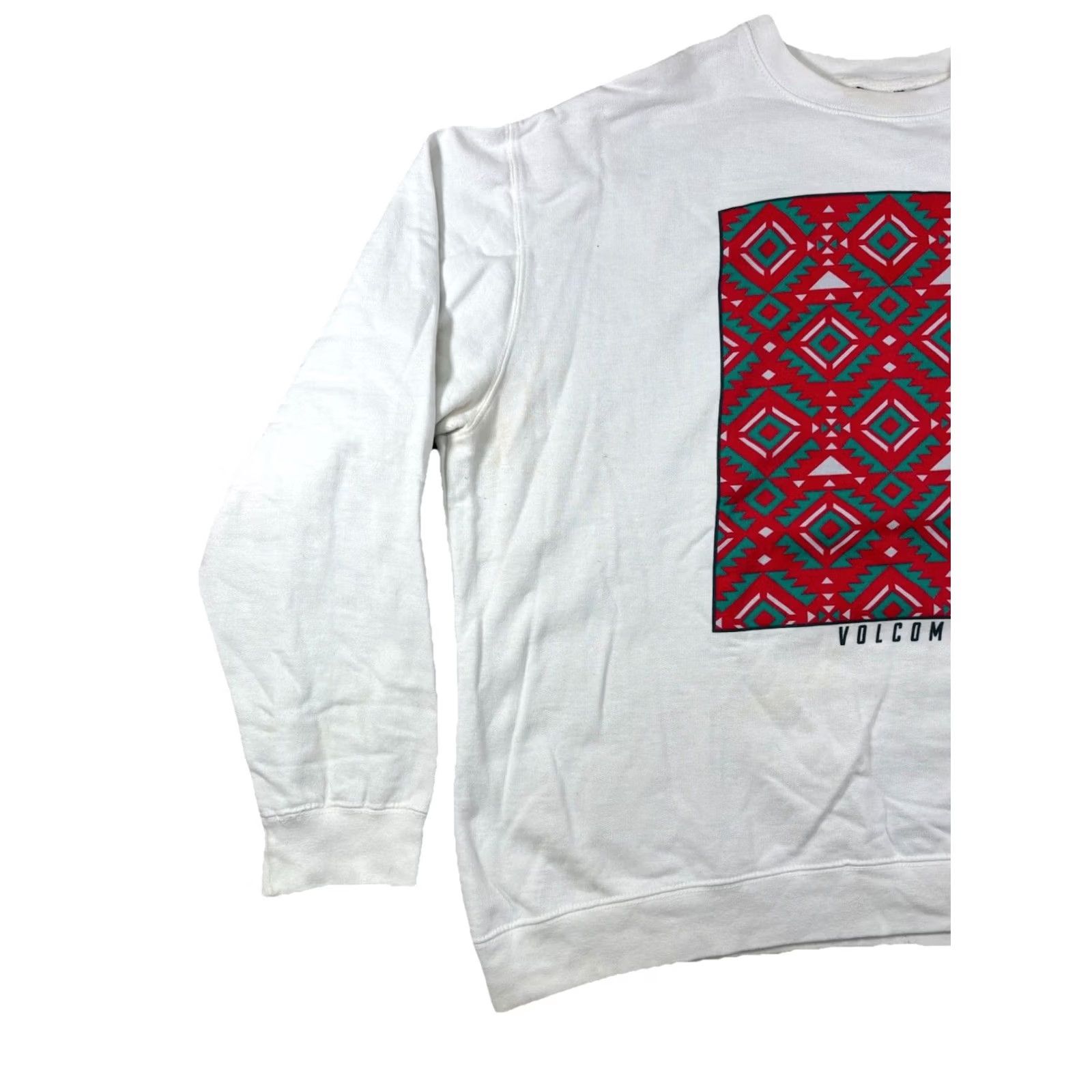 Volcom VINTAGE Volcom Sweatshirt Mens L Crew Neck Logo Graphic 90s Aztec USA Surf Skate Pullover White Size US L / EU 52-54 / 3 - 2 Thumbnail