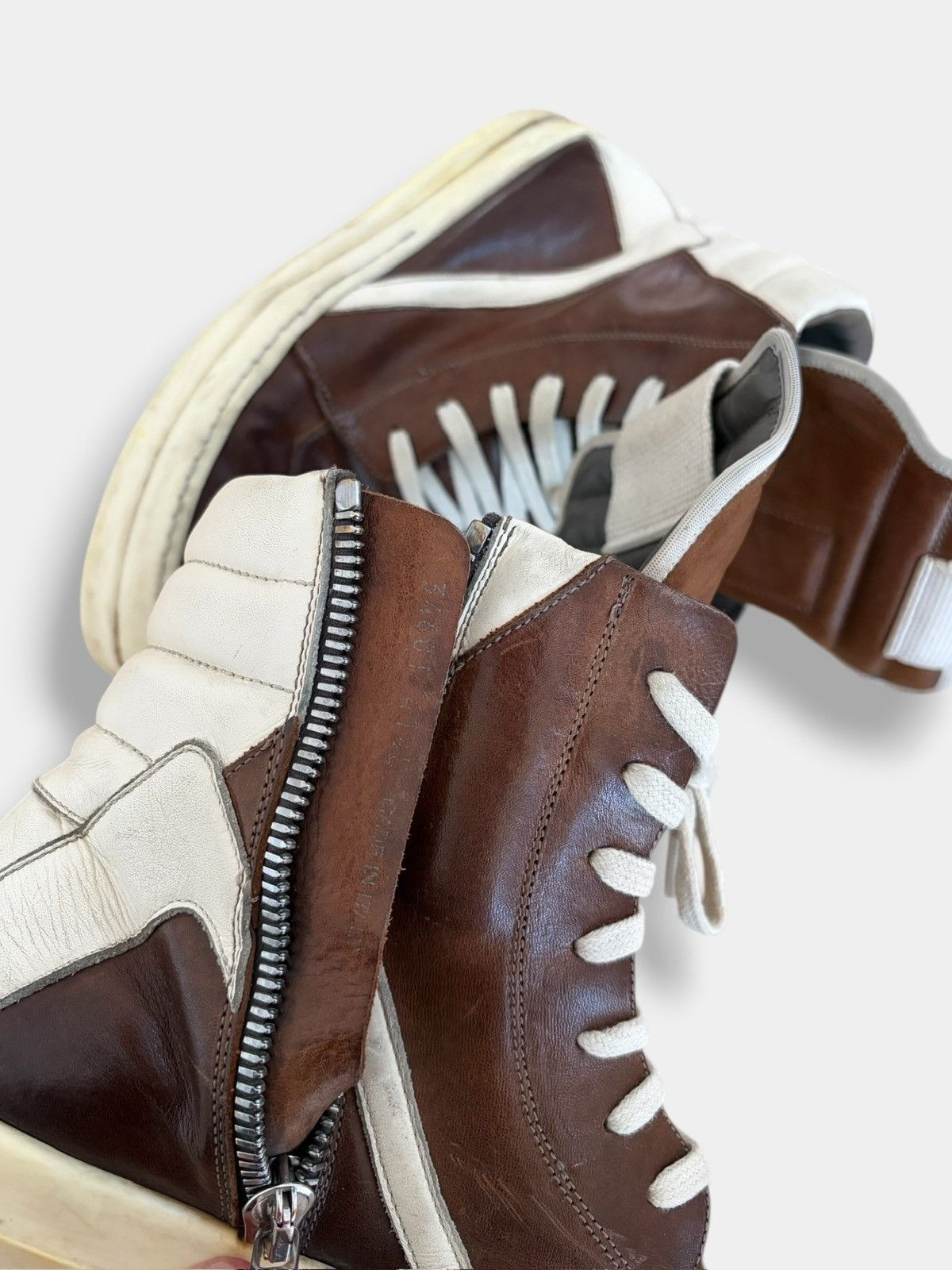 Rick Owens Rick Owens FW22 brown/milk leather geobasket Size US 8 / EU 41 - 4 Thumbnail