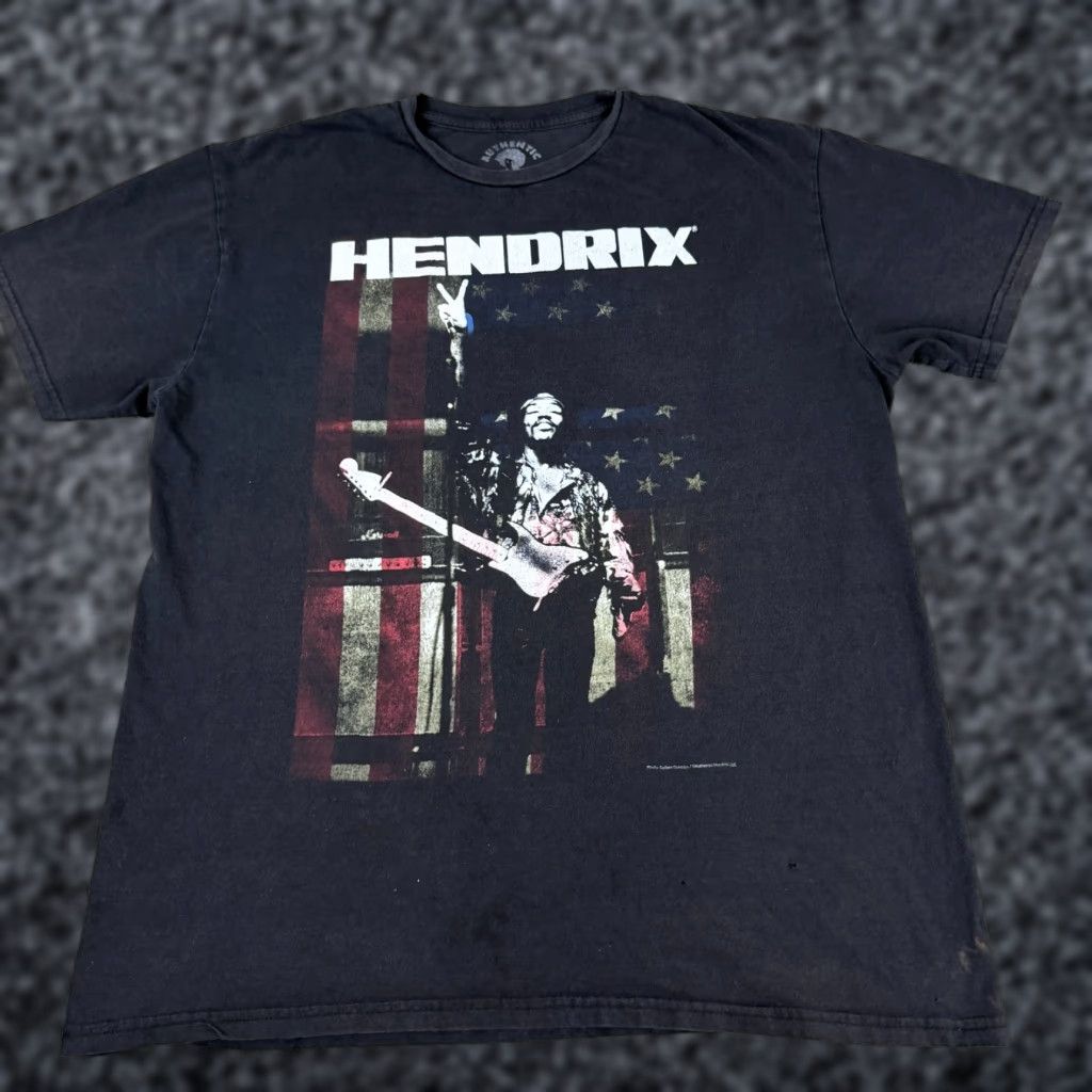 Vintage VINTAGE Jimi Hendrix Shirt Mens Extra Large Black USA Flag Photograph Short Sleeve READ Size US XL / EU 56 / 4 - 1 Thumbnail
