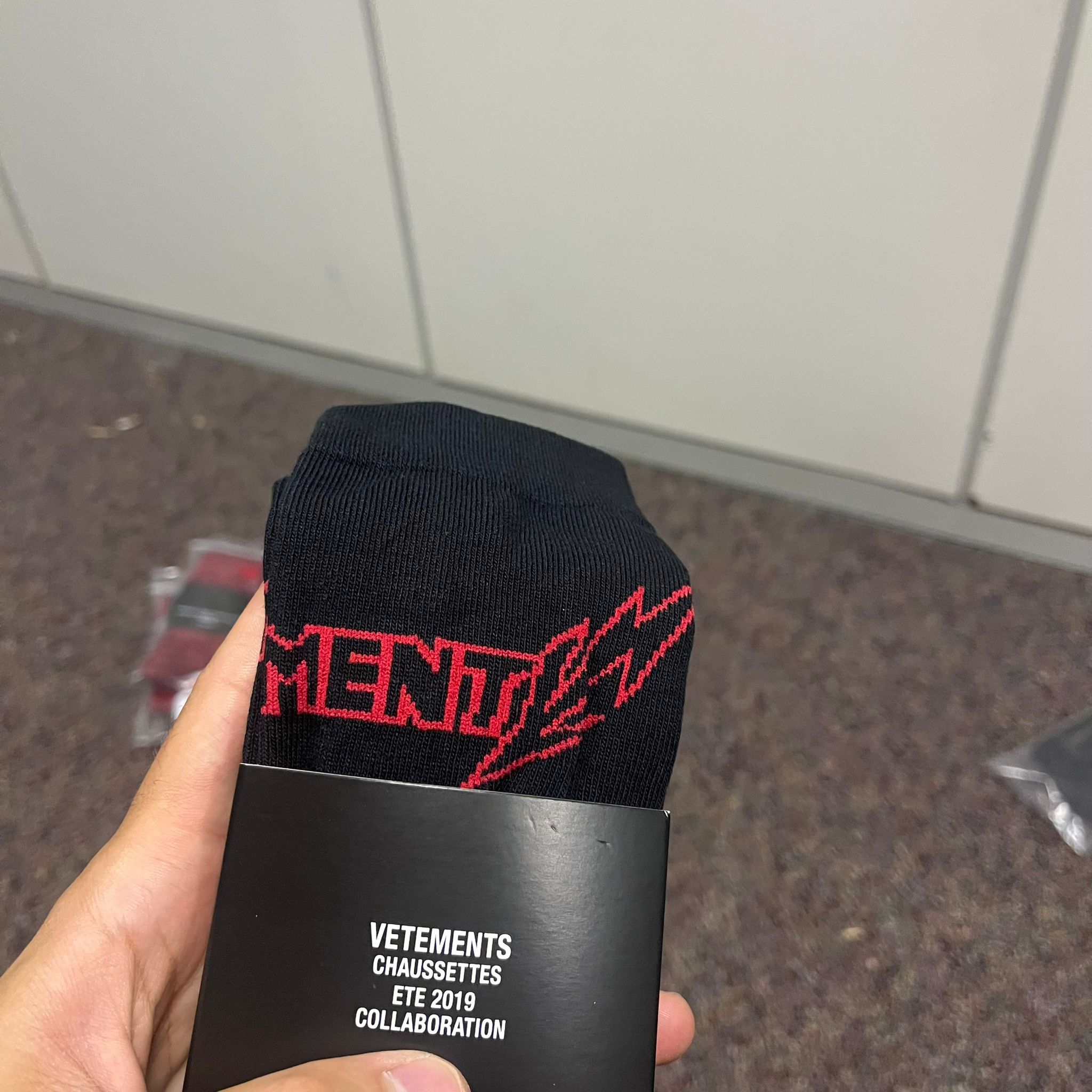 Vetements 39-42 Metal Logo Socks in Black/Red | Grailed