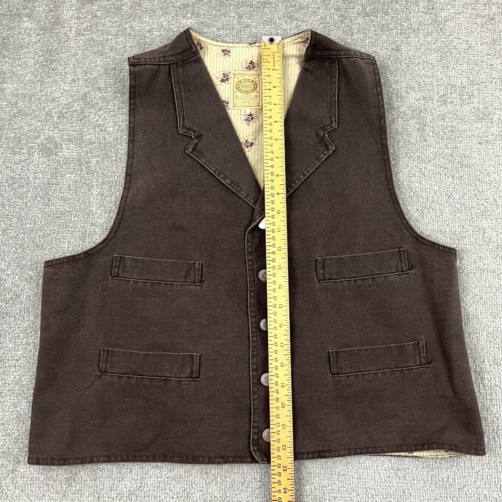 Vintage VINTAGE Wah Maker Vest Adult Large Brown Canvas Western Cowboy Buckle Back USA Mens Size US L / EU 52-54 / 3 - 4 Thumbnail