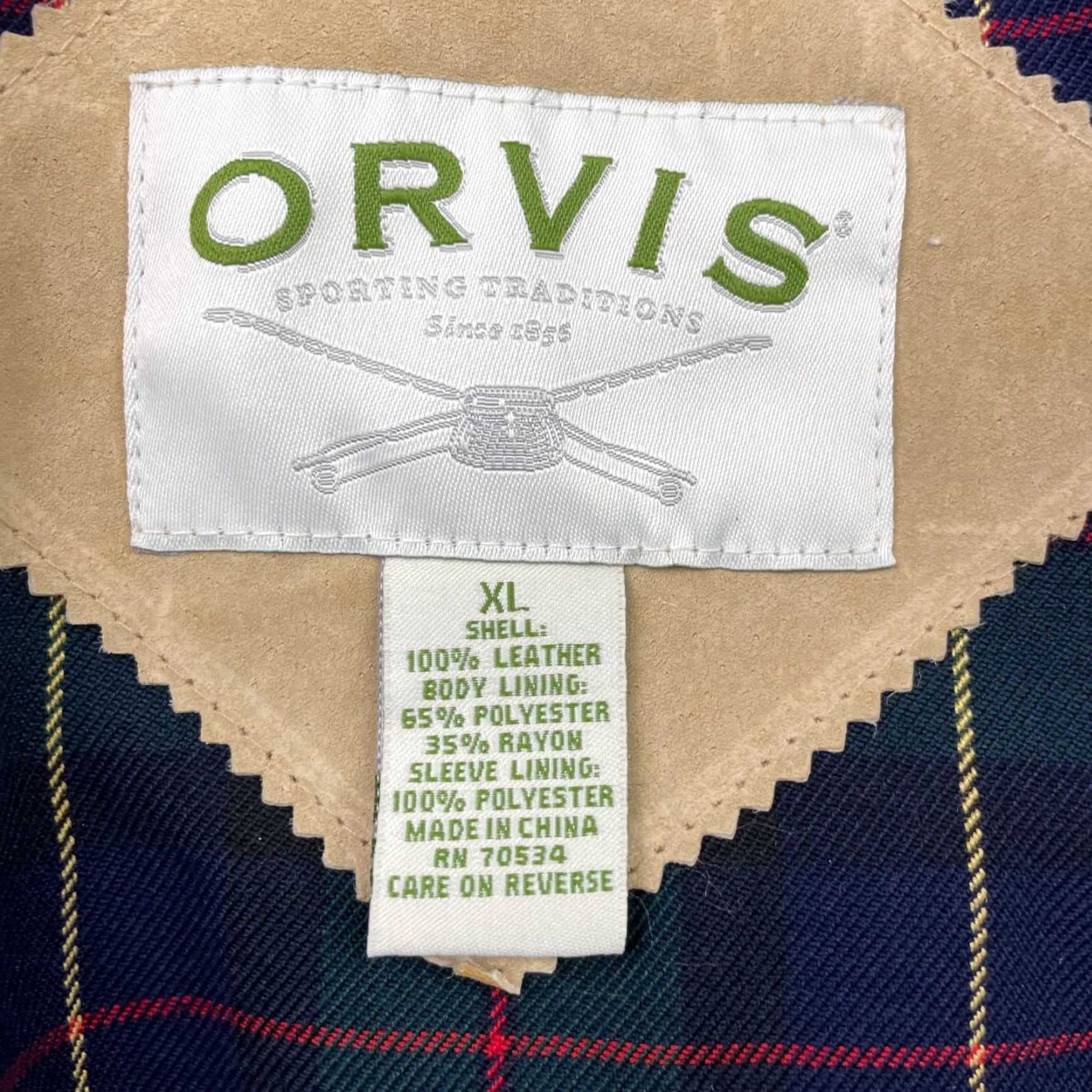 Orvis VINTAGE Orvis Bomber Jacket Beige XL Men’s Full Zip Plaid Liner 100% Suede Leather Size US XL / EU 56 / 4 - 5 Thumbnail