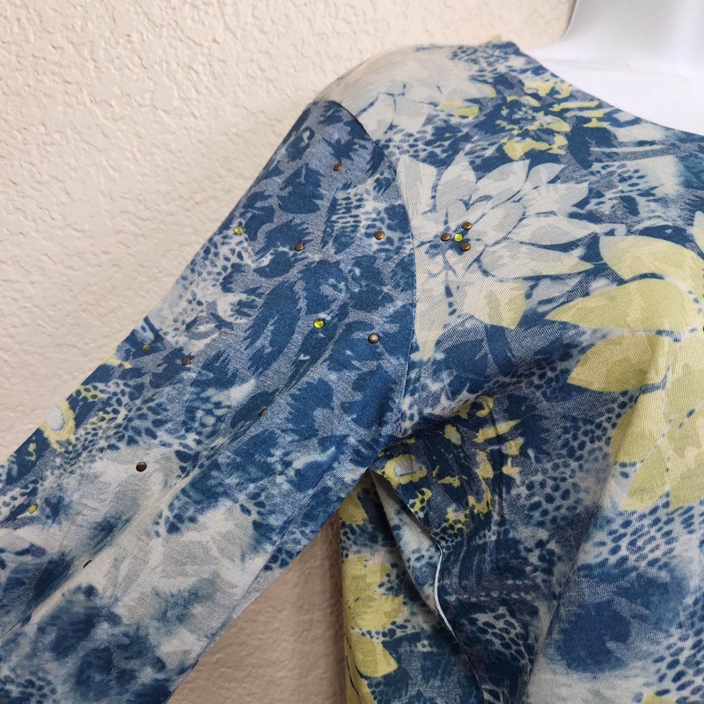Other Multiples Blue Yellow Floral Print Rhinestones Top Medium Size M / US 6-8 / IT 42-44 - 3 Thumbnail