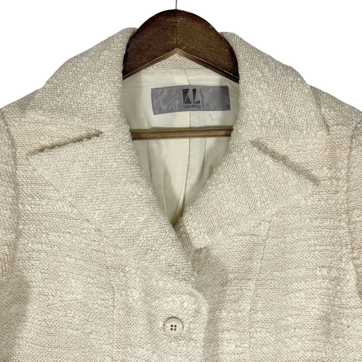 Karl Lagerfeld Vintage KL Karl Lagerfeld Cream Bouclé Tweed Blazer Jacket Size M / US 6-8 / IT 42-44 - 10 Thumbnail