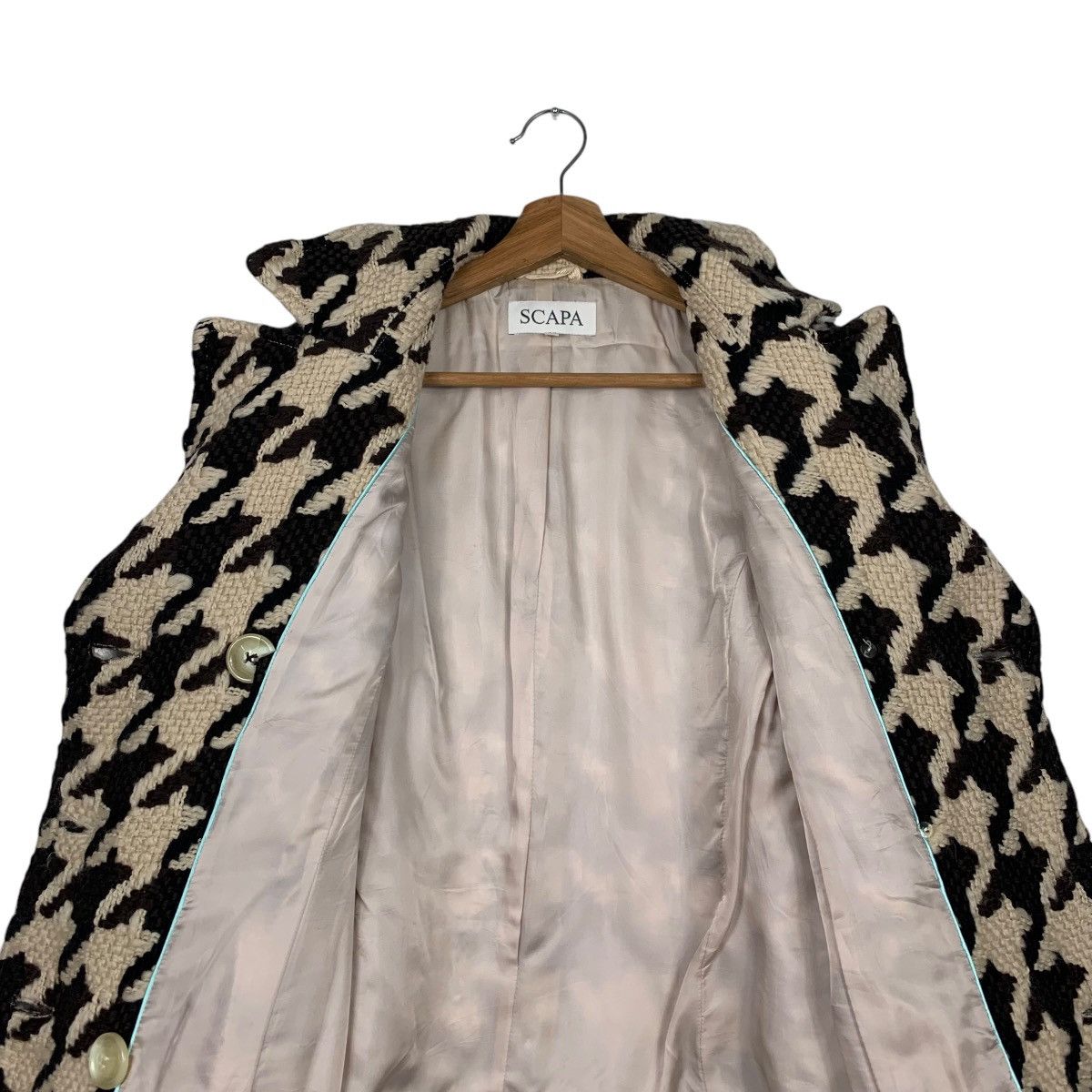 Japanese Brand SCAPA Big Houndstooth Pattern Wool Coat Jacket #2111-C92 Size M / US 6-8 / IT 42-44 - 12 Thumbnail