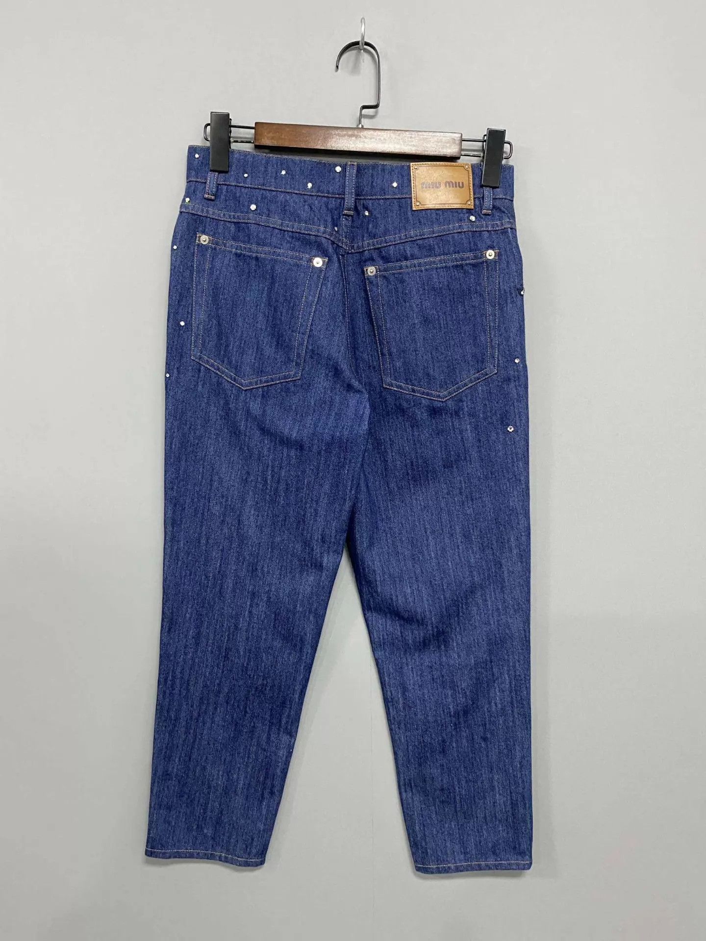 Miu Miu MIUMIU Crystal Leather Logo Jeans 25 99 New Size 25" / US 0 / IT 36 - 3 Thumbnail