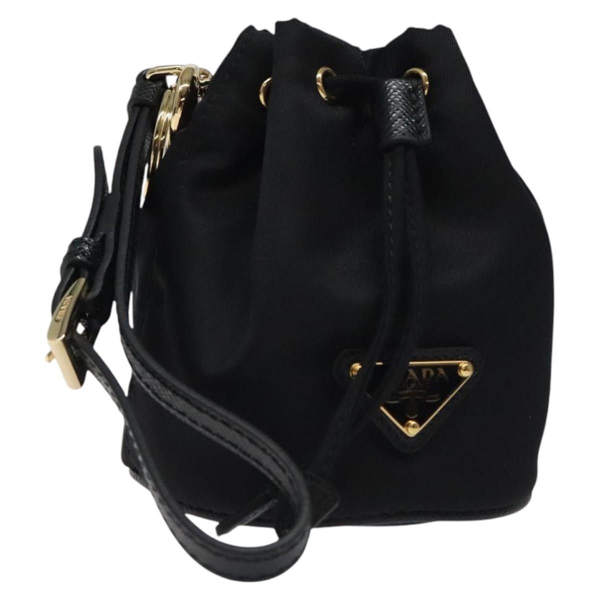 Prada Mini Hand Bag Nylon Black Gold Auth Bd1326Am, Women's